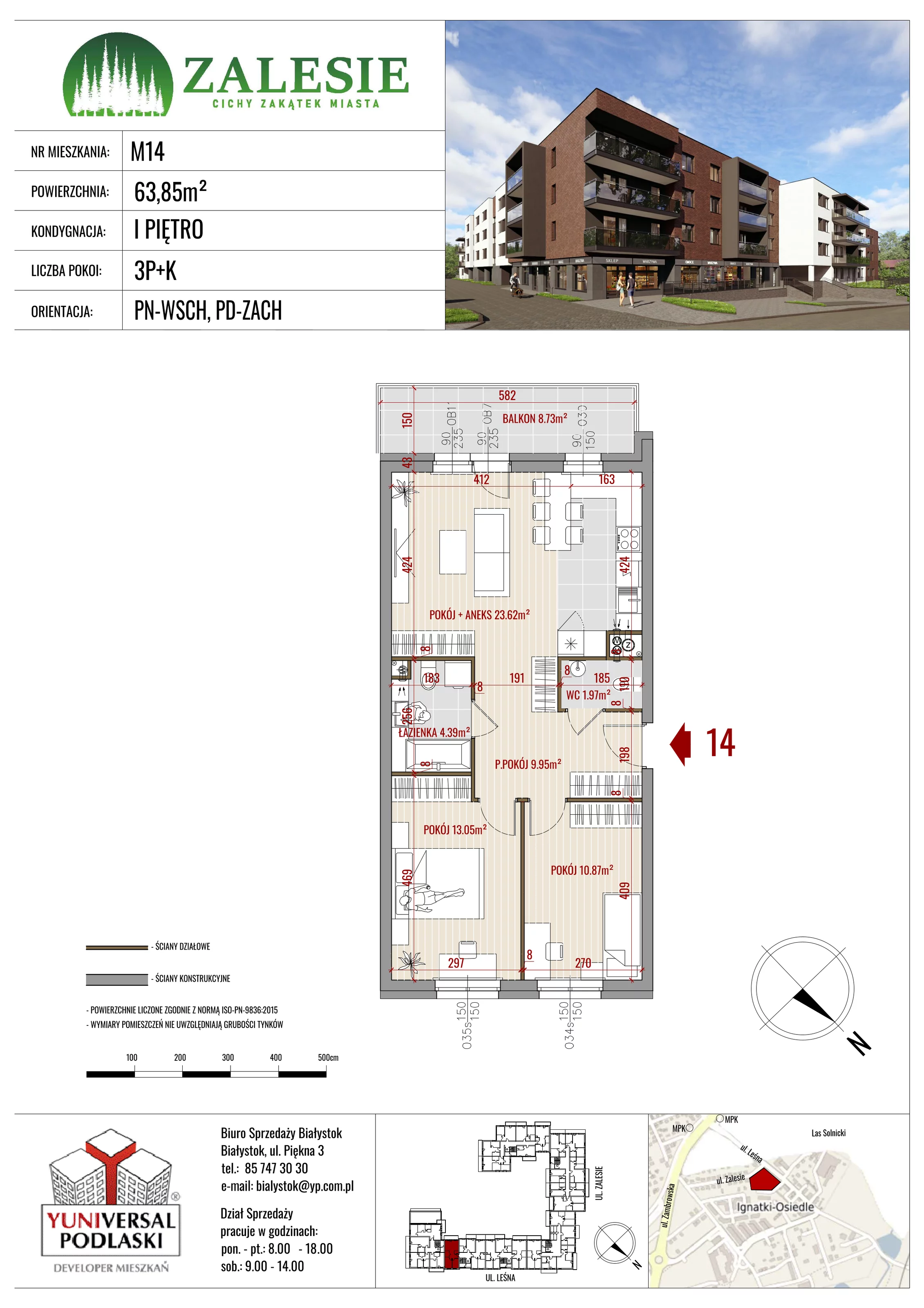 Mieszkanie 63,85 m², piętro 1, oferta nr 14, Zalesie, Ignatki-Osiedle, ul. Leśna