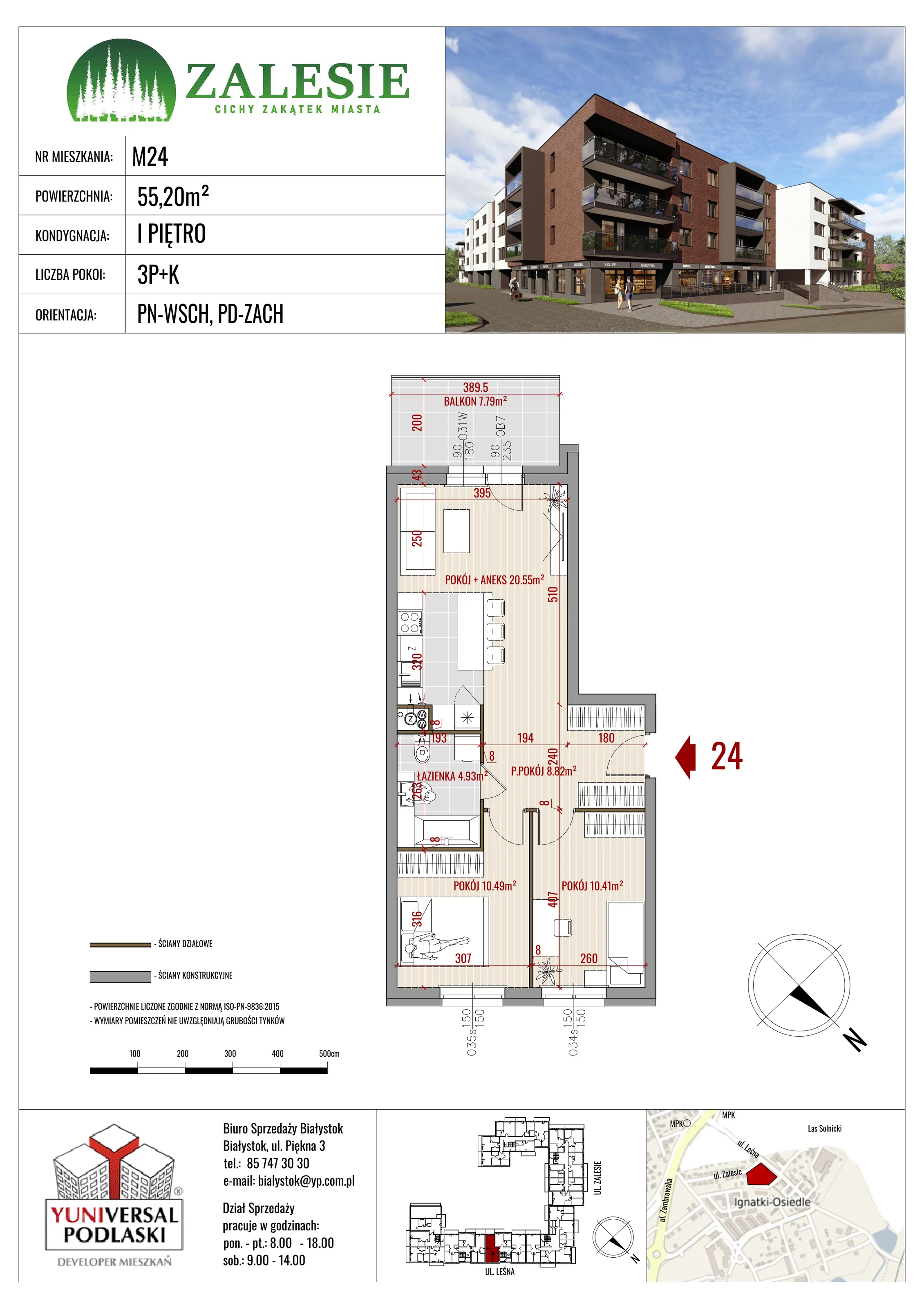 Mieszkanie 55,20 m², piętro 1, oferta nr 24, Zalesie, Ignatki-Osiedle, ul. Leśna