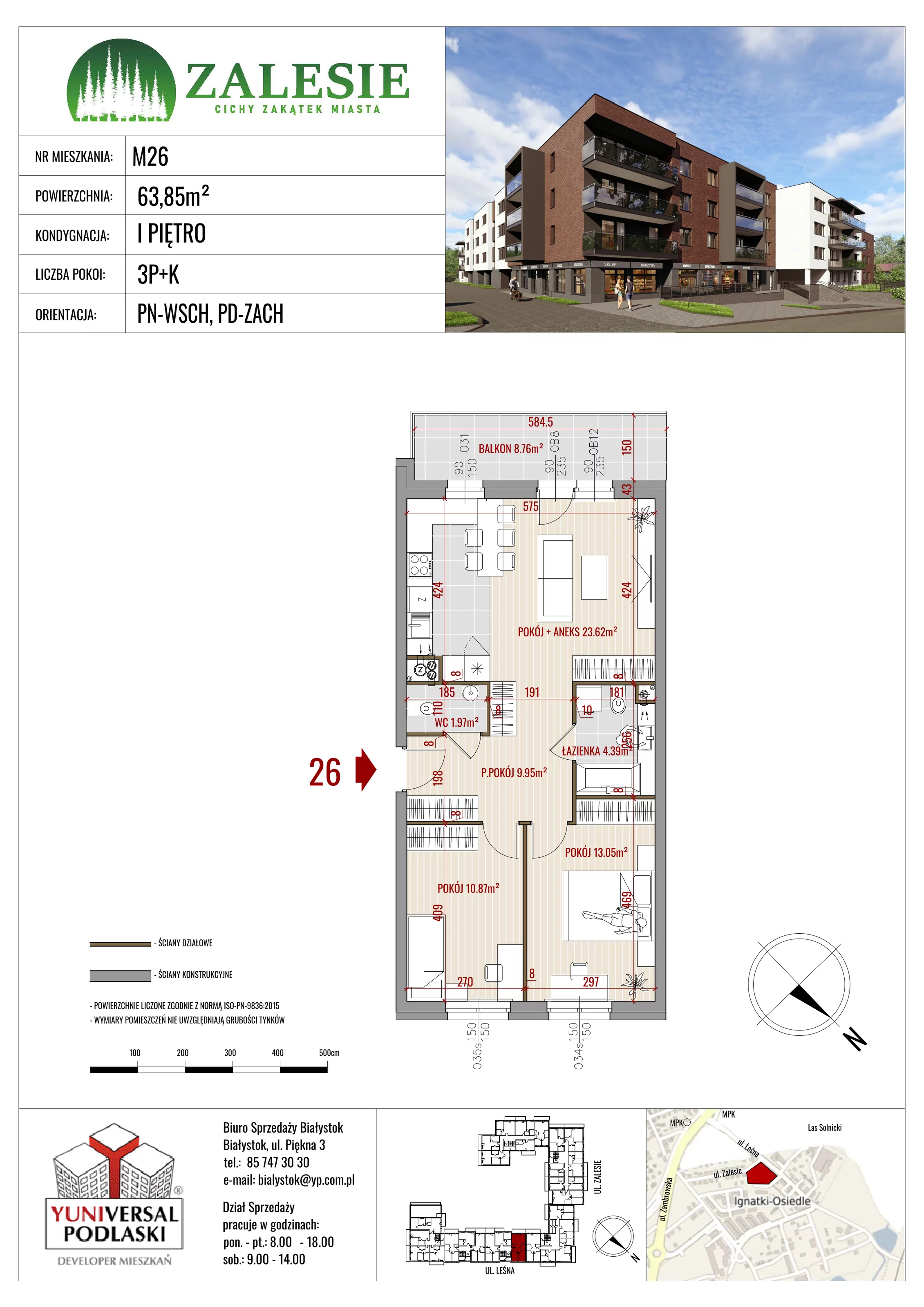 Mieszkanie 63,85 m², piętro 1, oferta nr 26, Zalesie, Ignatki-Osiedle, ul. Leśna