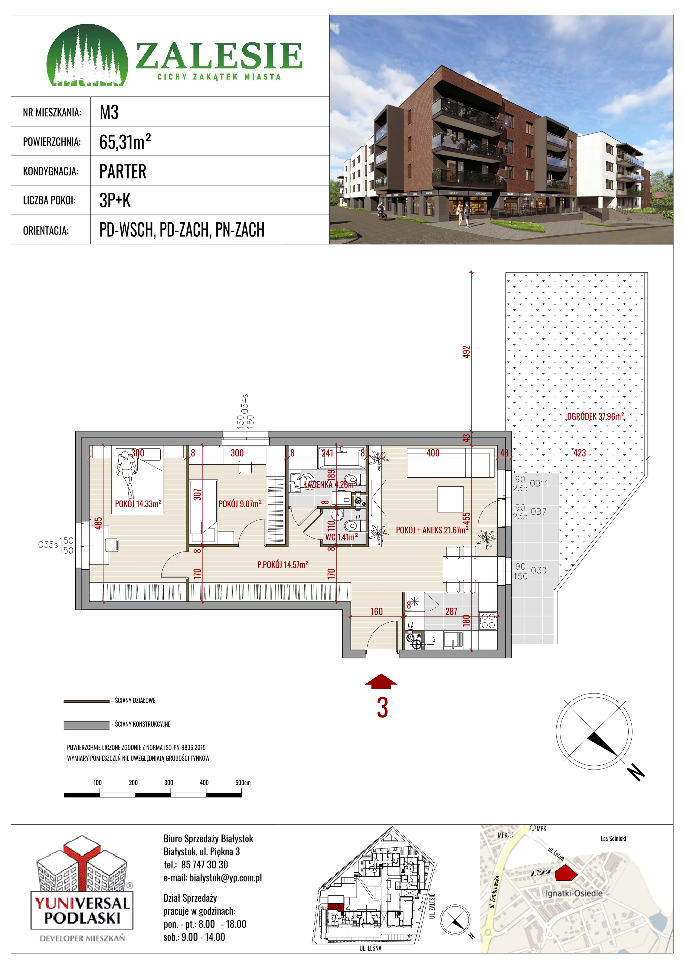 Mieszkanie 65,31 m², parter, oferta nr 3, Zalesie, Ignatki-Osiedle, ul. Leśna