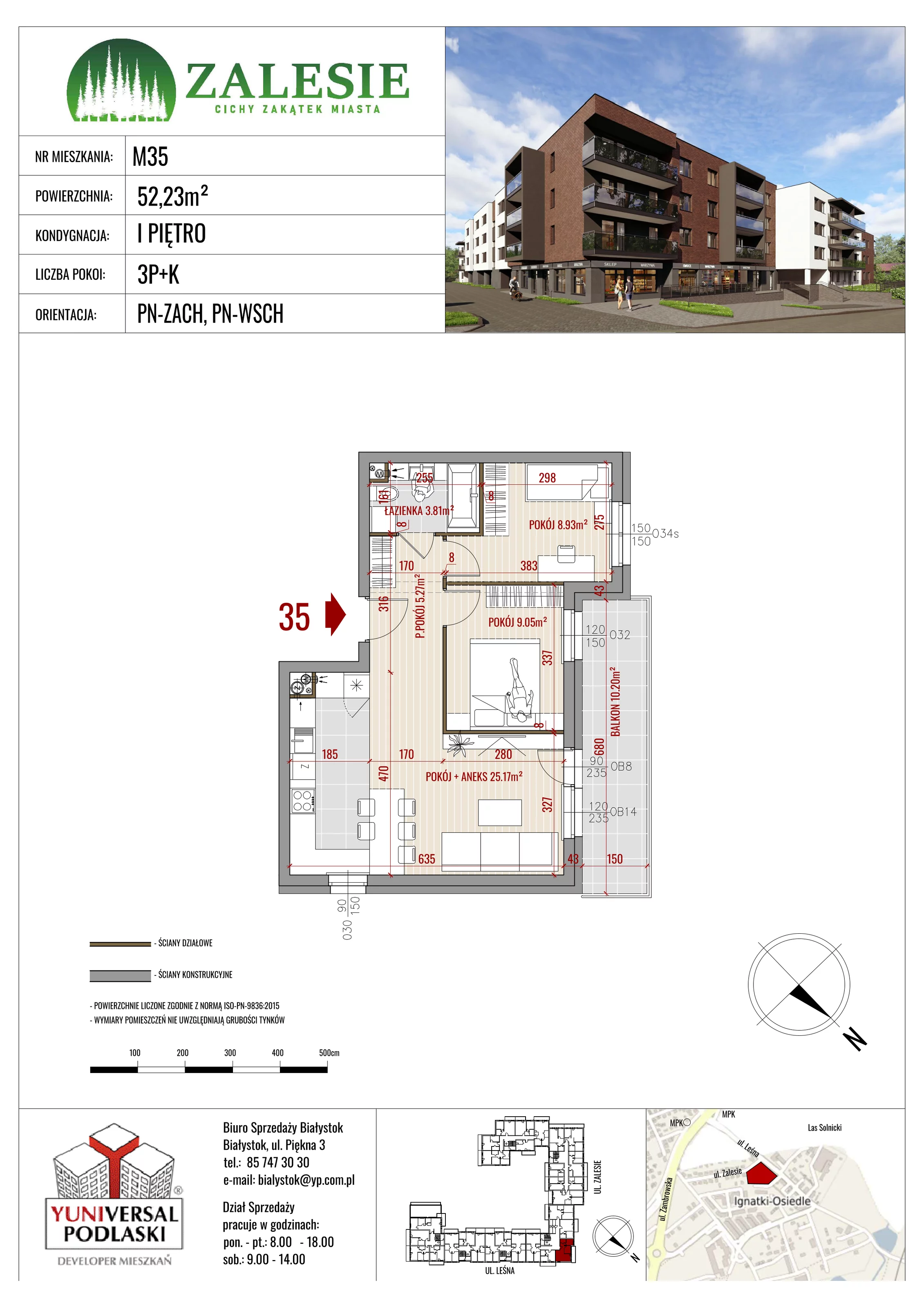 Mieszkanie 52,23 m², piętro 1, oferta nr 35, Zalesie, Ignatki-Osiedle, ul. Leśna