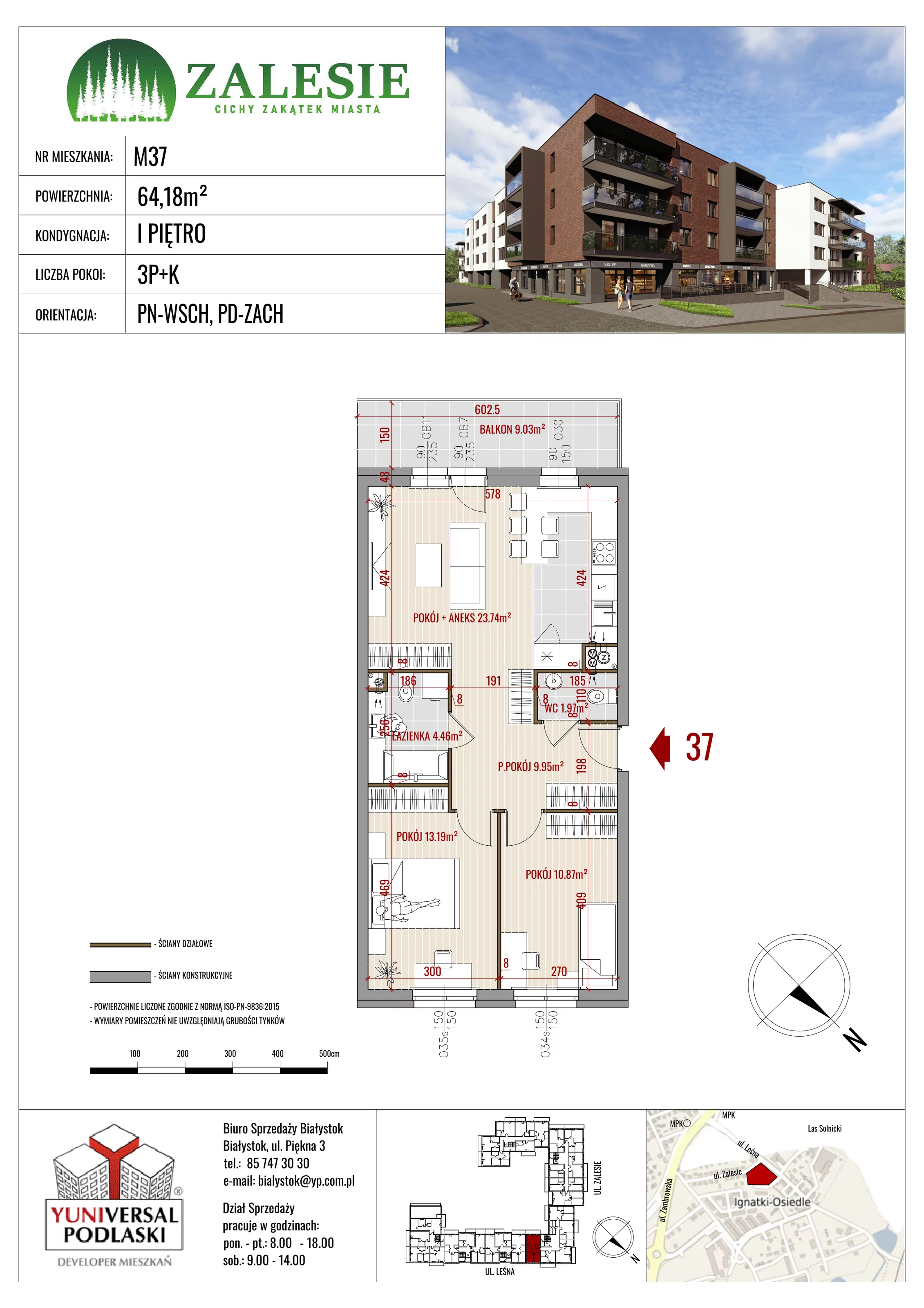 Mieszkanie 64,18 m², piętro 1, oferta nr 37, Zalesie, Ignatki-Osiedle, ul. Leśna