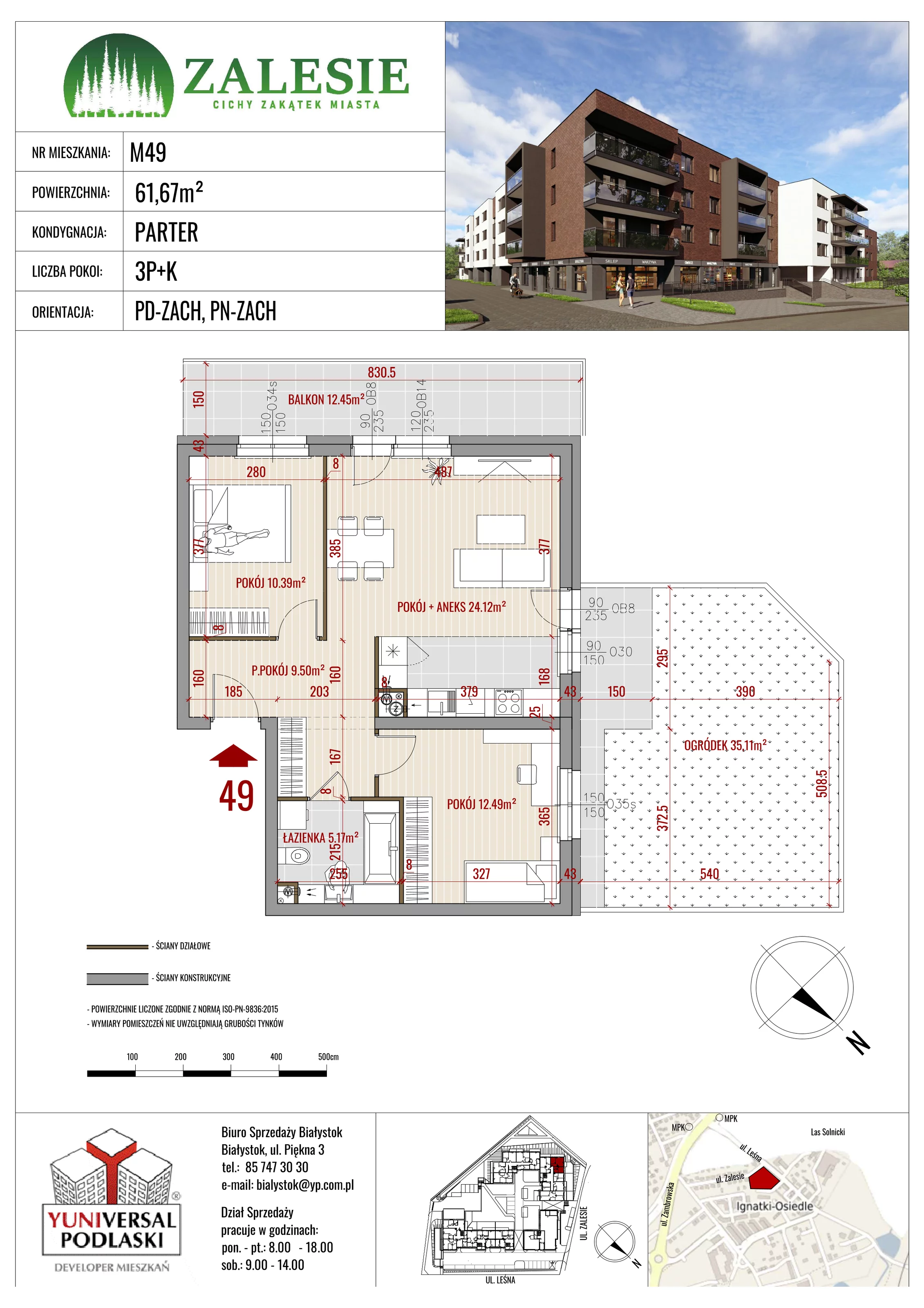 Mieszkanie 61,67 m², parter, oferta nr 49, Zalesie, Ignatki-Osiedle, ul. Leśna