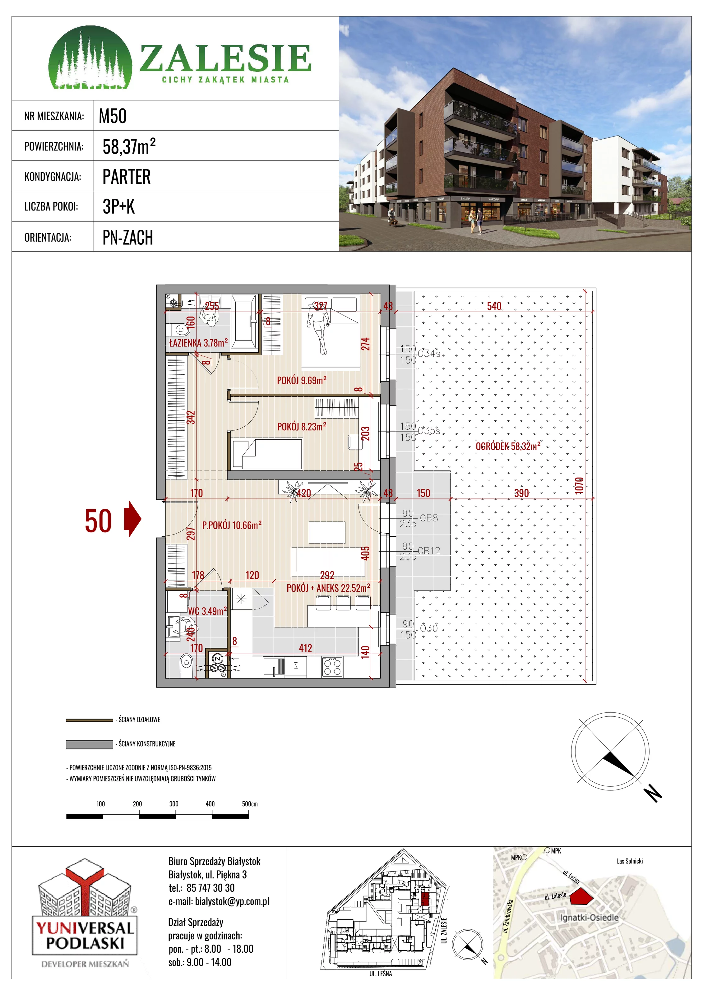 Mieszkanie 58,37 m², parter, oferta nr 50, Zalesie, Ignatki-Osiedle, ul. Leśna