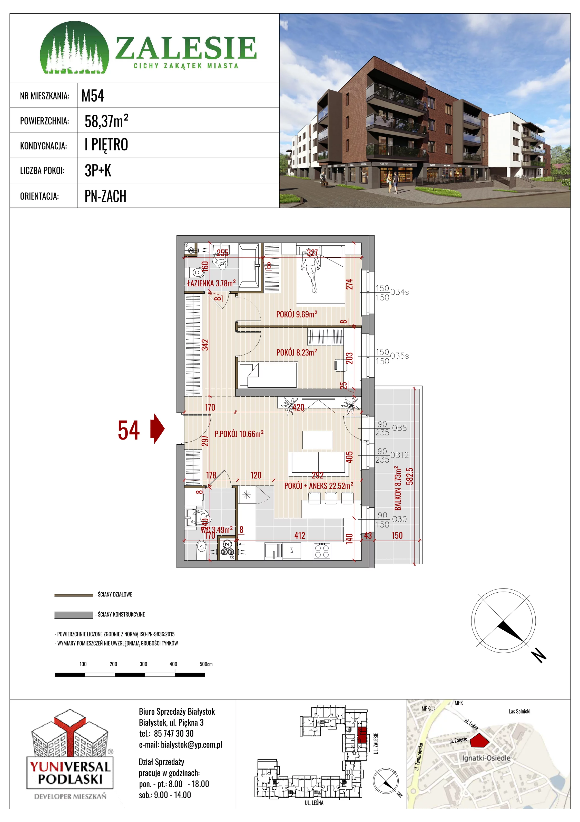 Mieszkanie 58,37 m², piętro 1, oferta nr 54, Zalesie, Ignatki-Osiedle, ul. Leśna