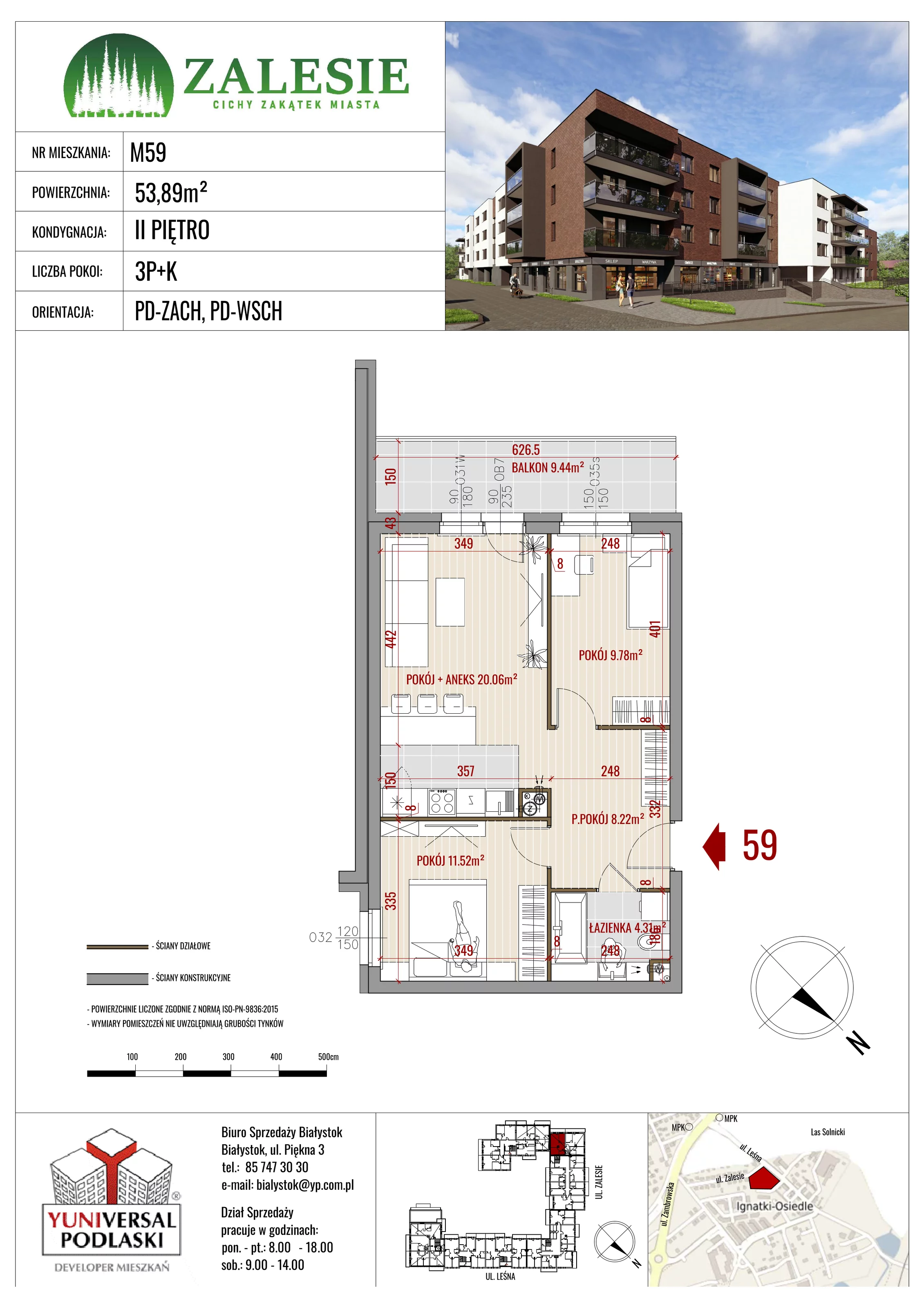 Mieszkanie 53,89 m², piętro 2, oferta nr 59, Zalesie, Ignatki-Osiedle, ul. Leśna