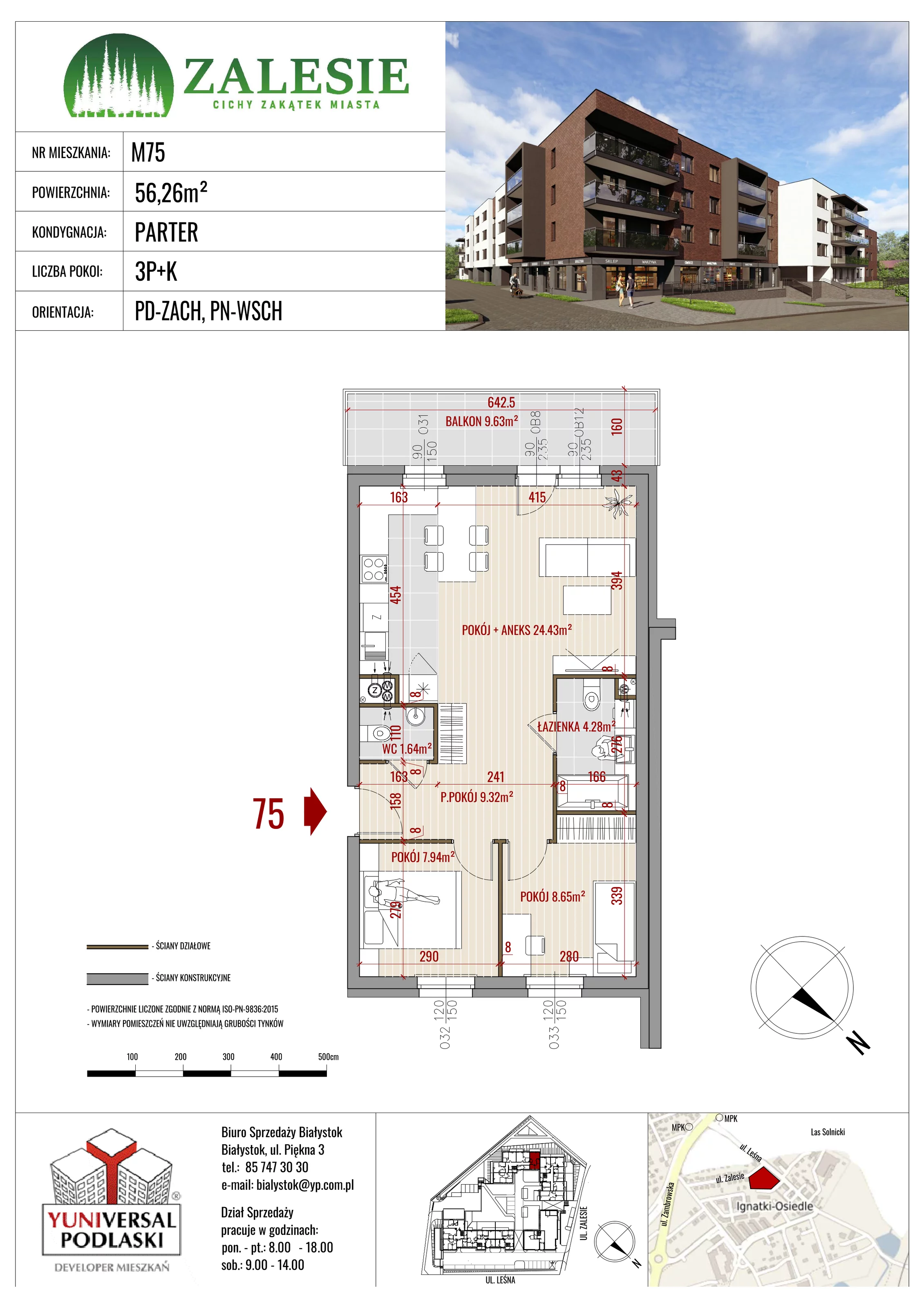 Mieszkanie 56,26 m², parter, oferta nr 75, Zalesie, Ignatki-Osiedle, ul. Leśna