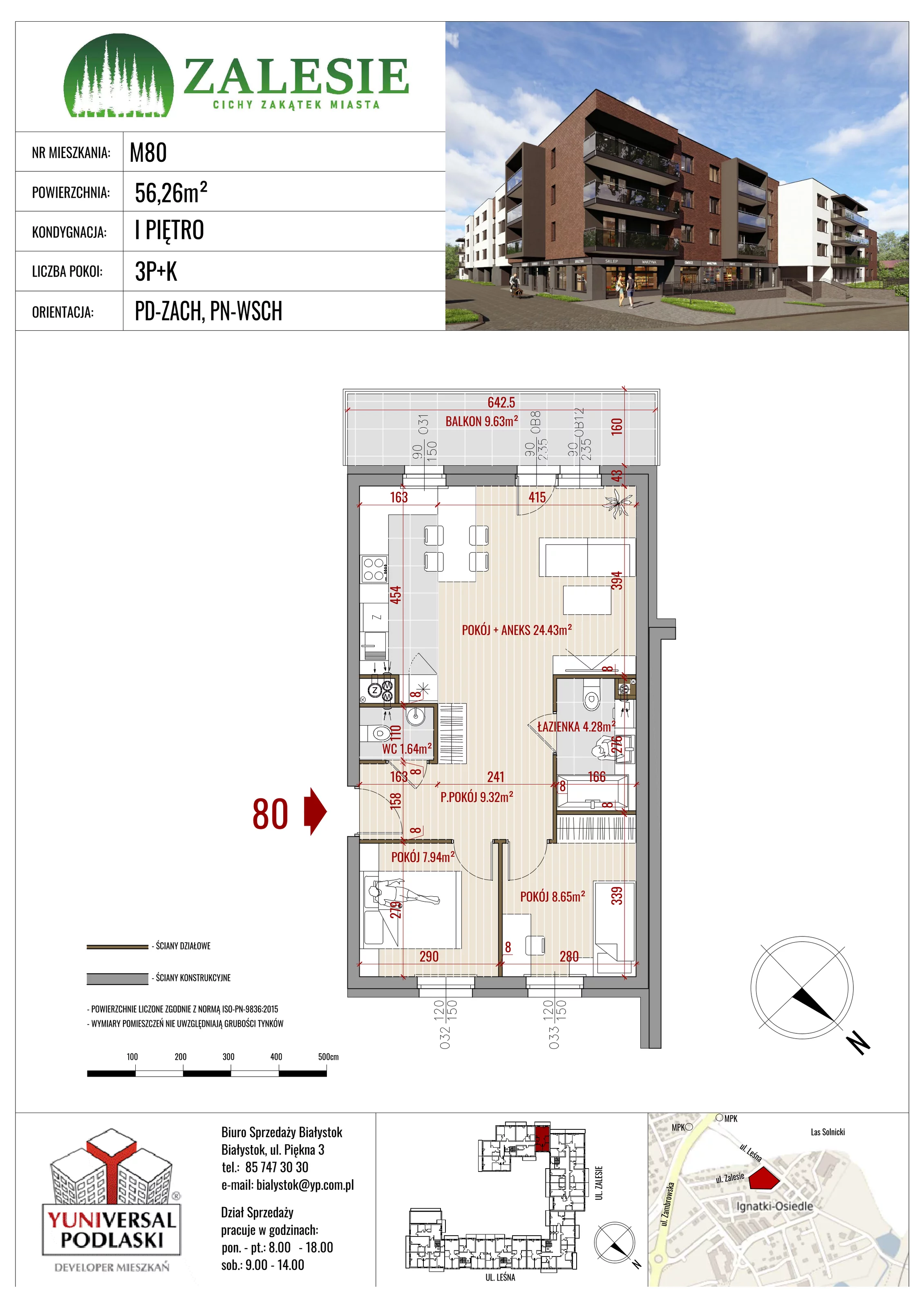 Mieszkanie 56,26 m², piętro 1, oferta nr 80, Zalesie, Ignatki-Osiedle, ul. Leśna