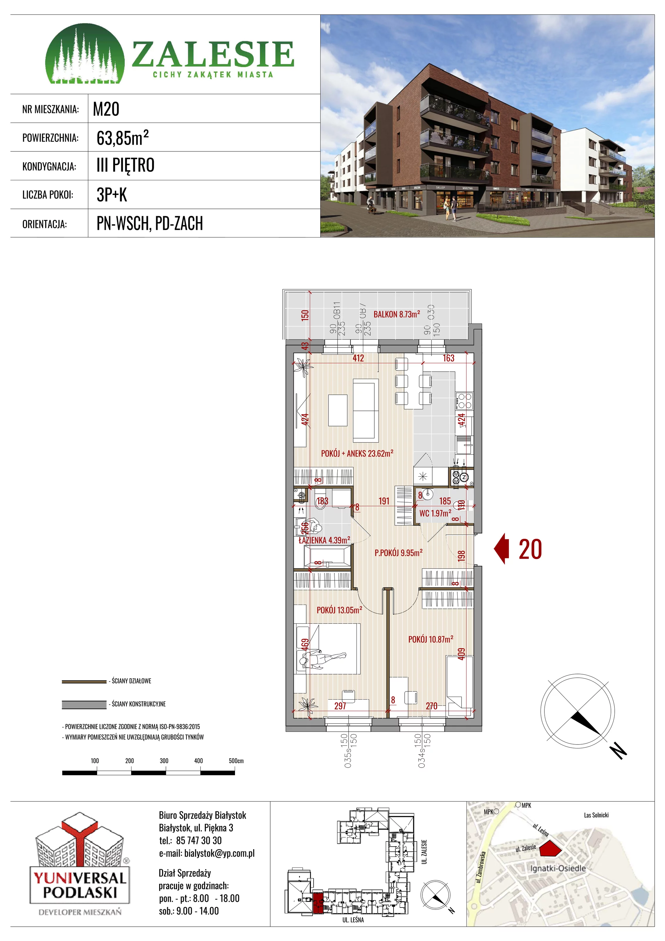 3 pokoje, mieszkanie 63,85 m², piętro 3, oferta nr 20, Zalesie, Ignatki-Osiedle, ul. Leśna