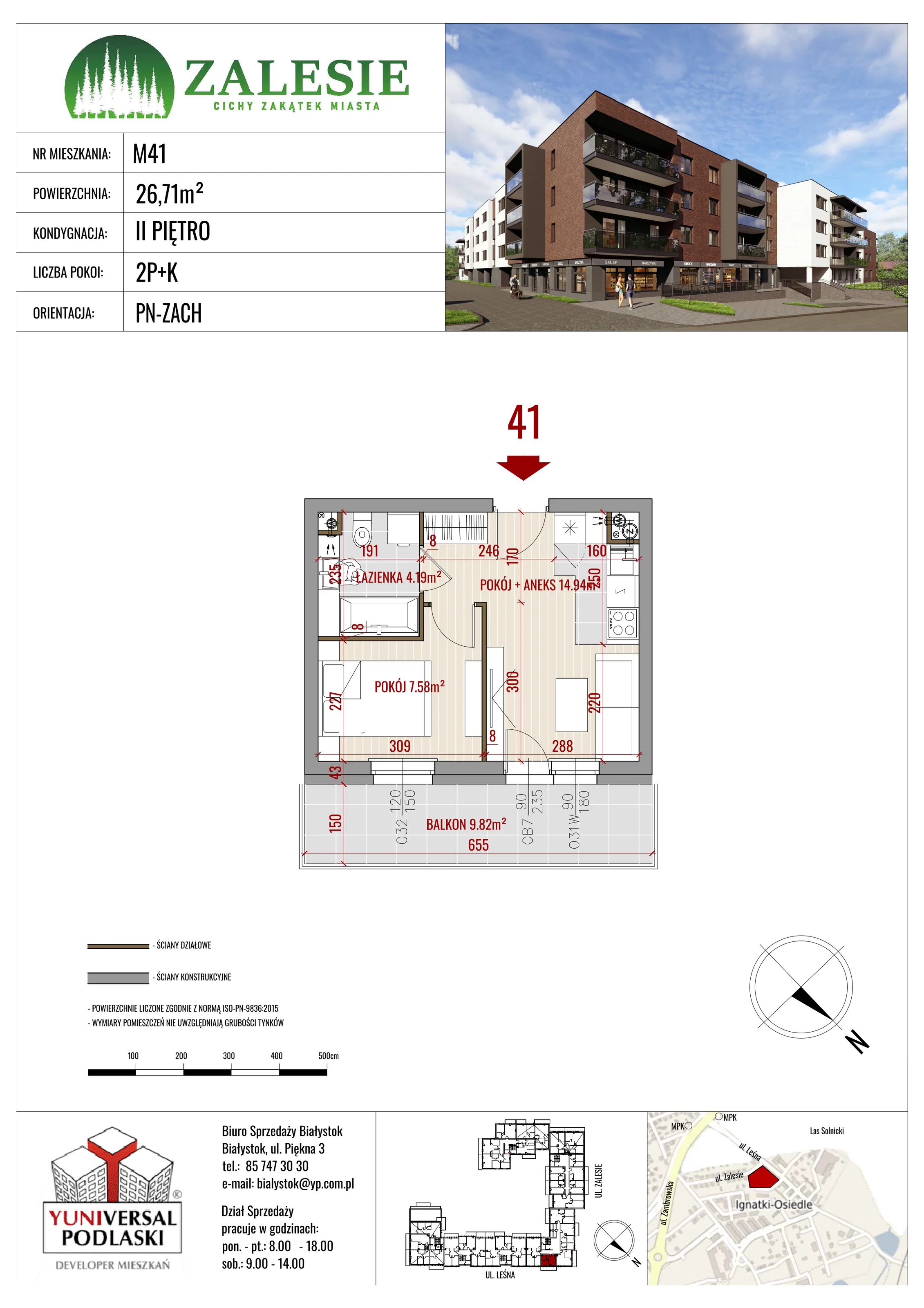 2 pokoje, mieszkanie 26,71 m², piętro 2, oferta nr 41, Zalesie, Ignatki-Osiedle, ul. Leśna