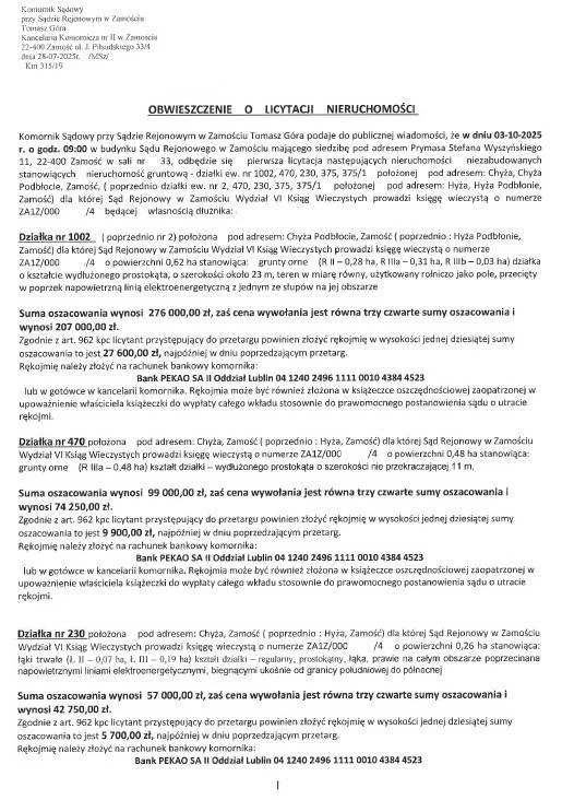 Działka 15 300,00 m², oferta nr , 42903/3186/OGS, Chyża