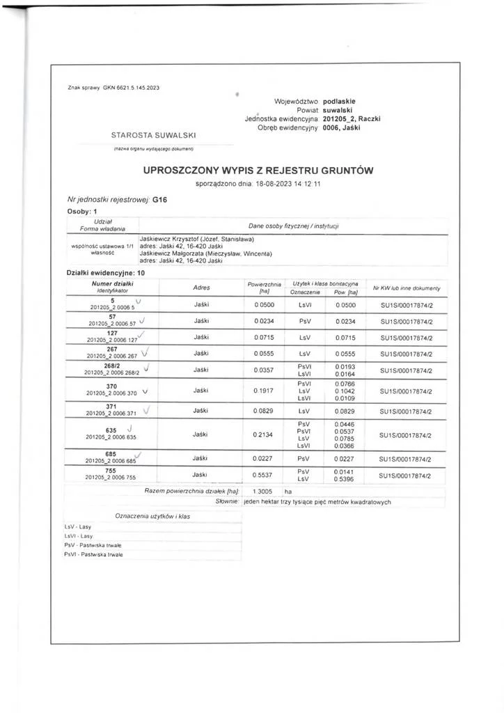 Działka 13 005,00 m², oferta nr , 41141/3186/OGS, Jaśki