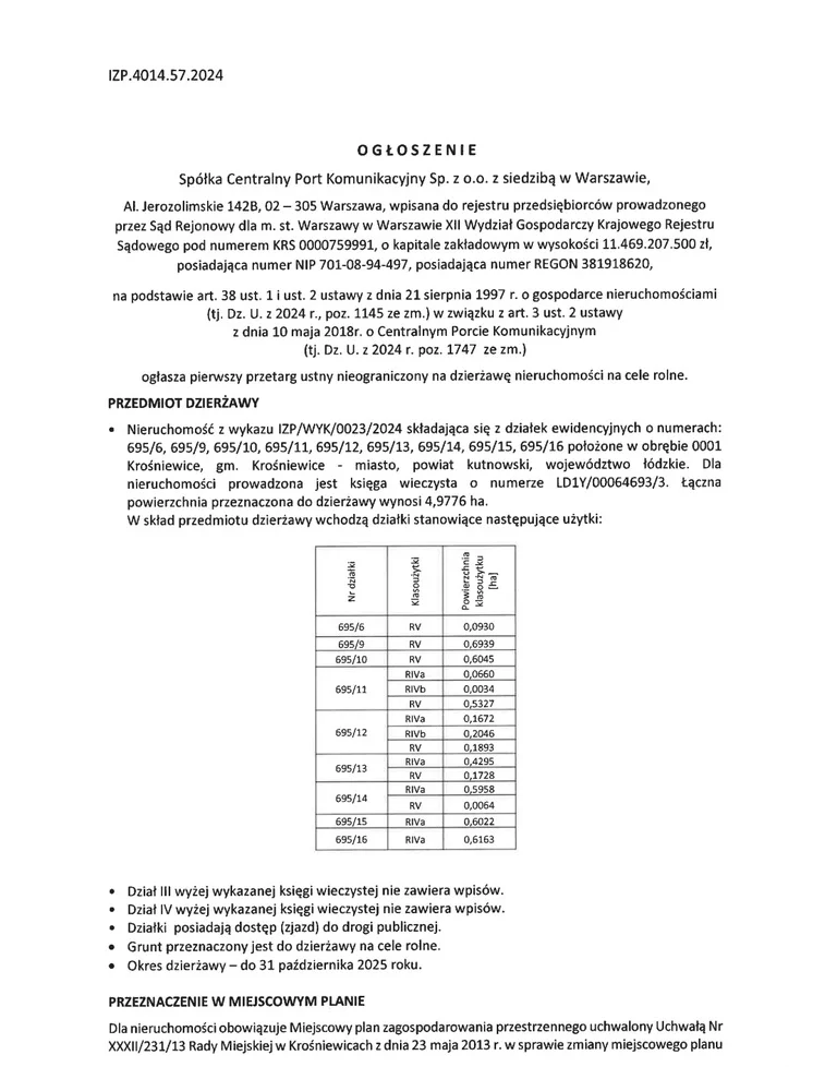 Działka 49 776,00 m², oferta nr , 2388/3186/OGW, Krośniewice-idx