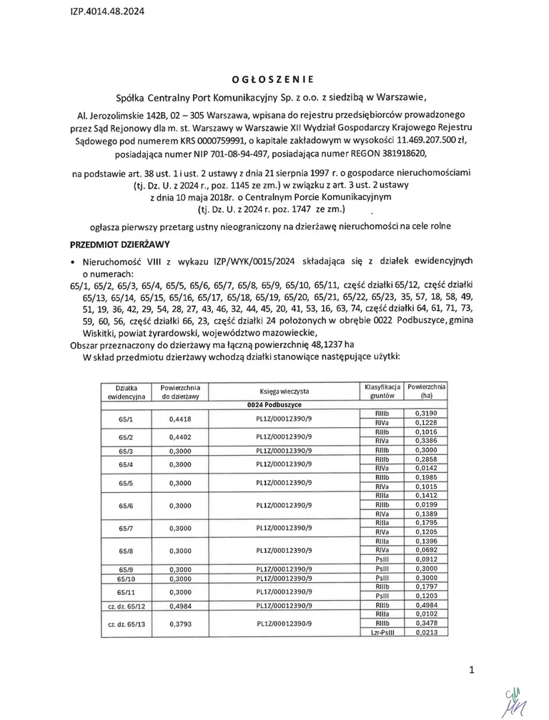 Działka 481 237,00 m², oferta nr , 2386/3186/OGW, Podbuszyce-idx