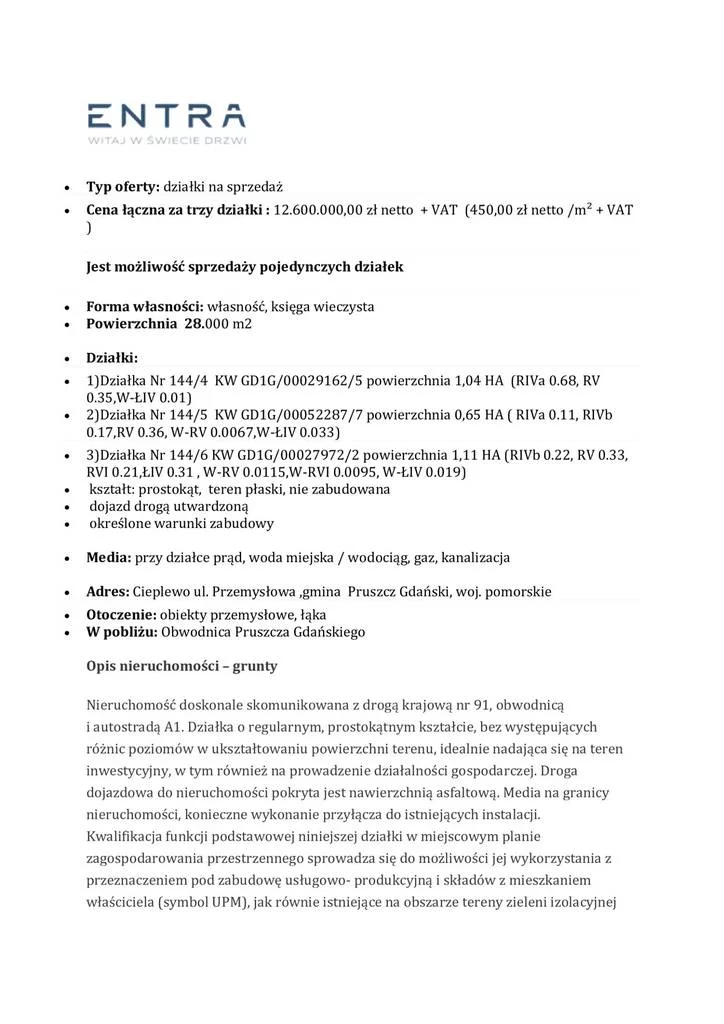 Działka 11 100,00 m², oferta nr , 42586/3186/OGS, Cieplewo, Przemysłowa