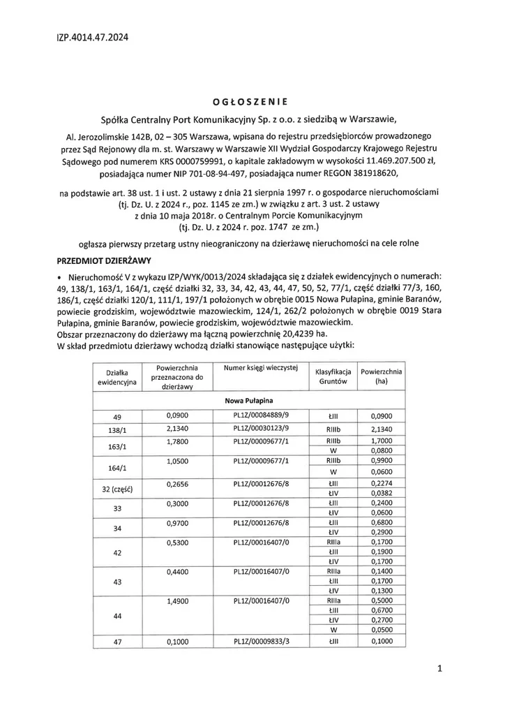 Działka 204 239,00 m², oferta nr , 2383/3186/OGW, Stara Pułapina-idx