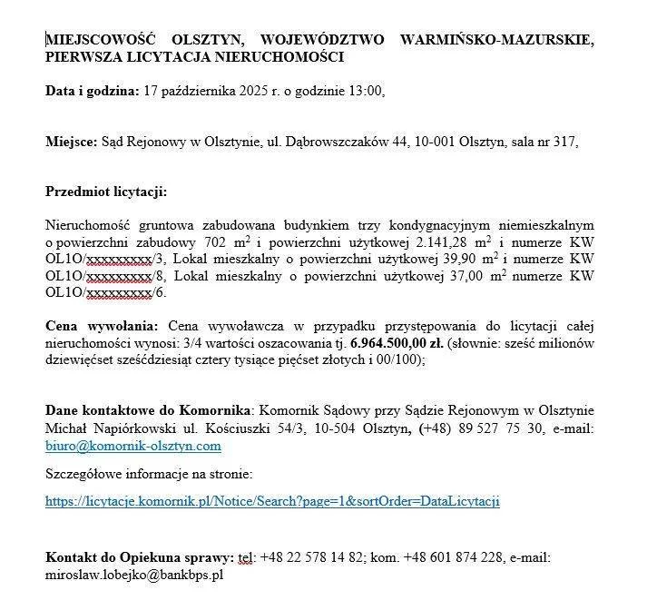 Apartamenty 10246/3186/OOS Olsztyn