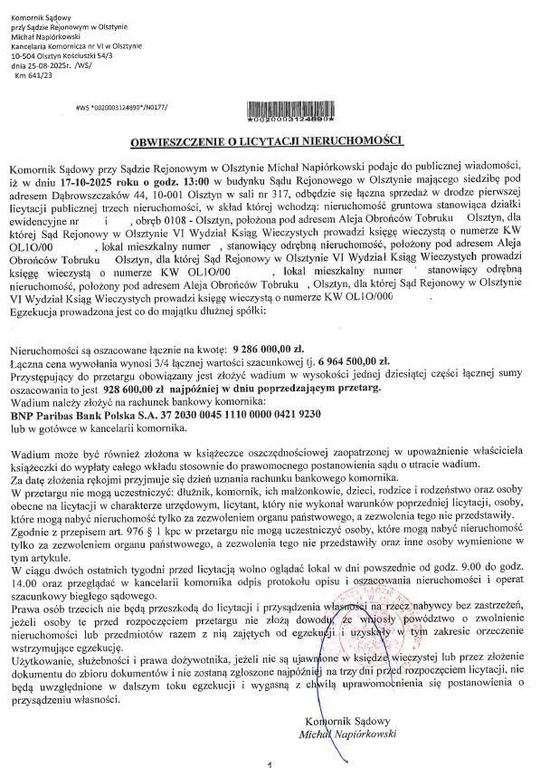 Lokal użytkowy 2 218,00 m², oferta nr , 10246/3186/OOS, Olsztyn