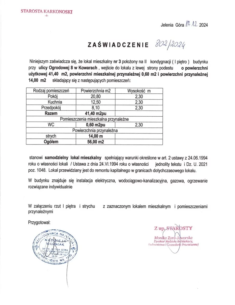 Mieszkanie jednopokojowe 56,00 m², Kowary, Ogrodowa, Sprzedaż