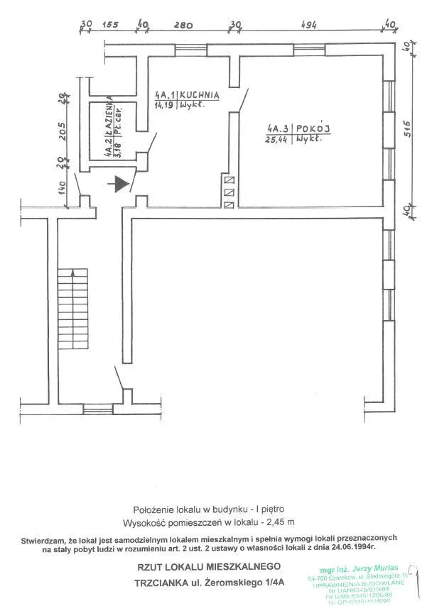 1 pokój, mieszkanie 42,81 m², piętro 1, oferta nr , 11672/3186/OMS, Trzcianka, Stefana Żeromskiego