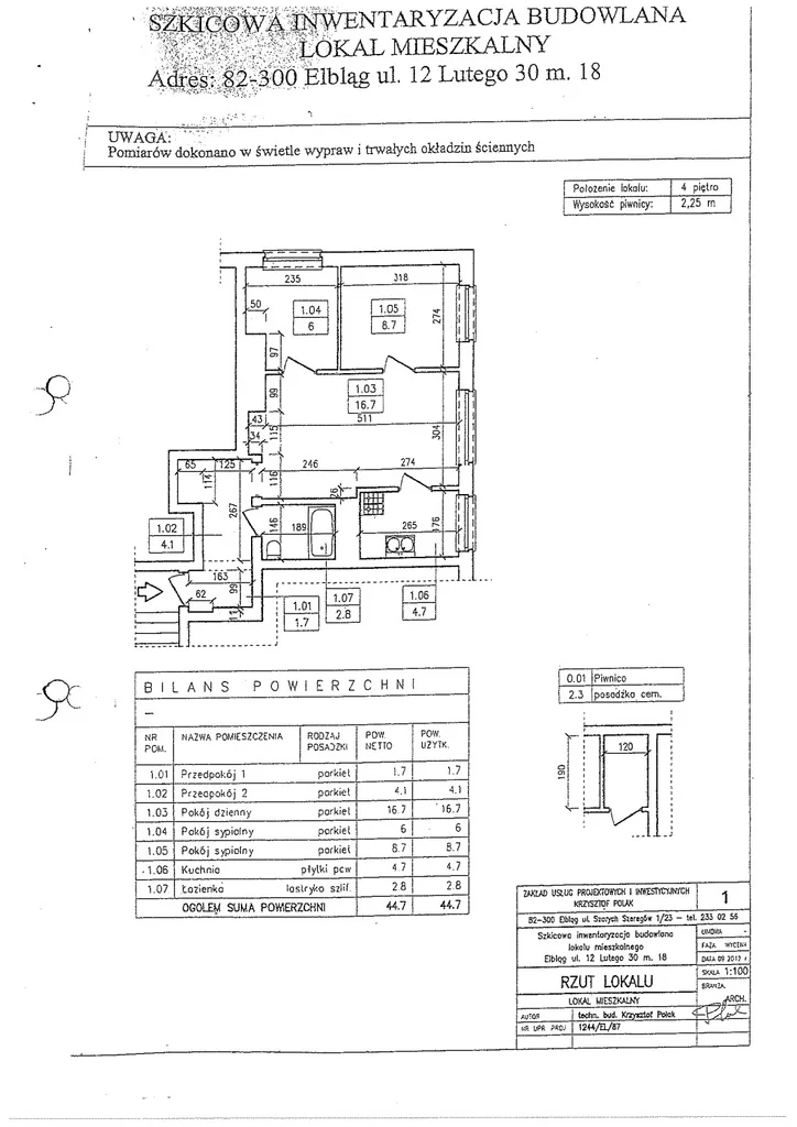 3 pokoje, mieszkanie 44,70 m², piętro 4, oferta nr , 11732/3186/OMS, Elbląg, 12 Lutego