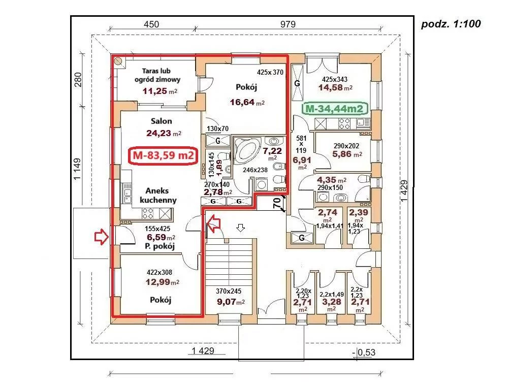 Apartament na sprzedaż, 83,59 m², 3 pokoje, parter, oferta nr 11083/3186/OMS