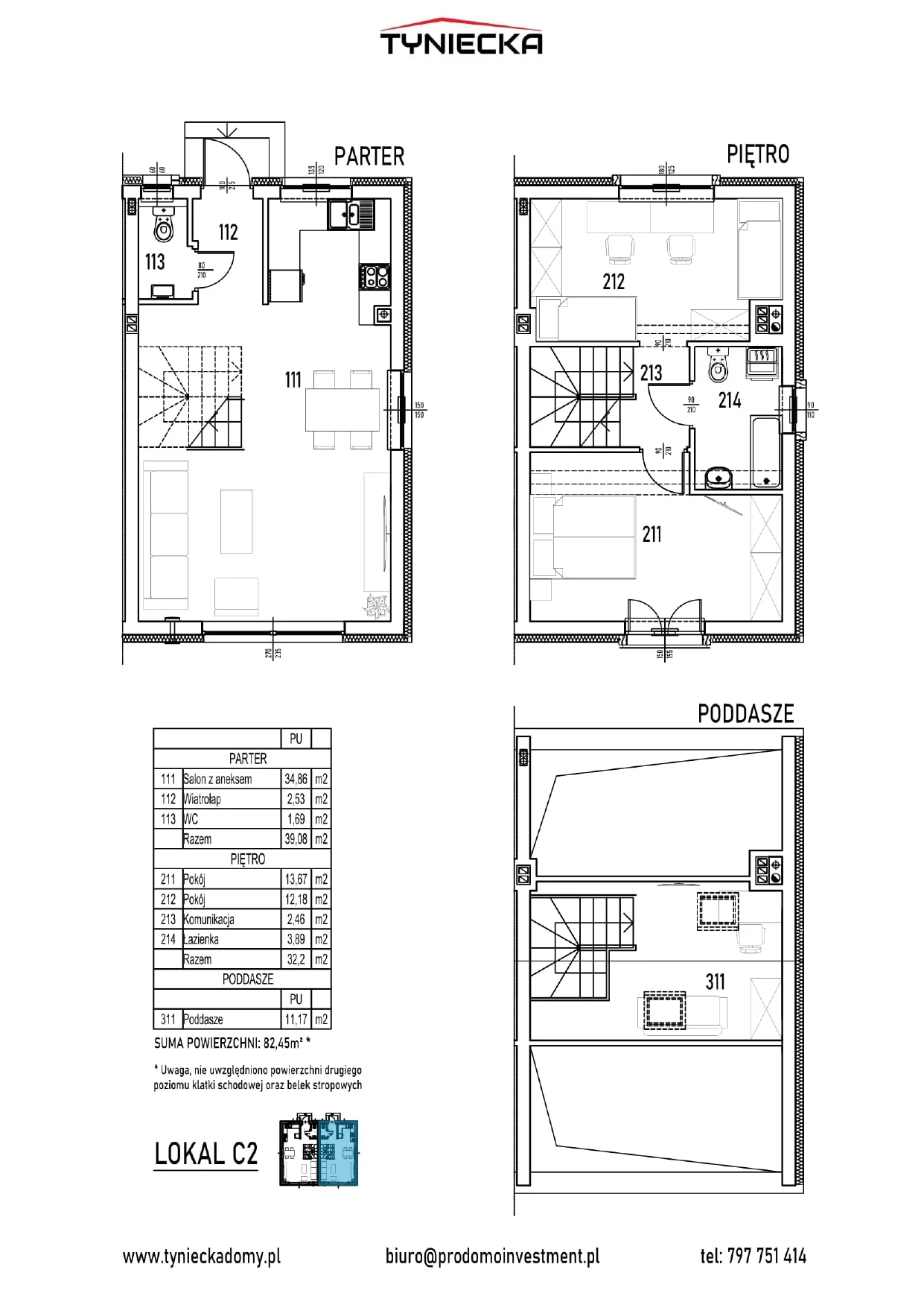 Dom 82,45 m², oferta nr C2, Tyniecka, Kraków, Dębniki, Kostrze, ul. Tyniecka 167