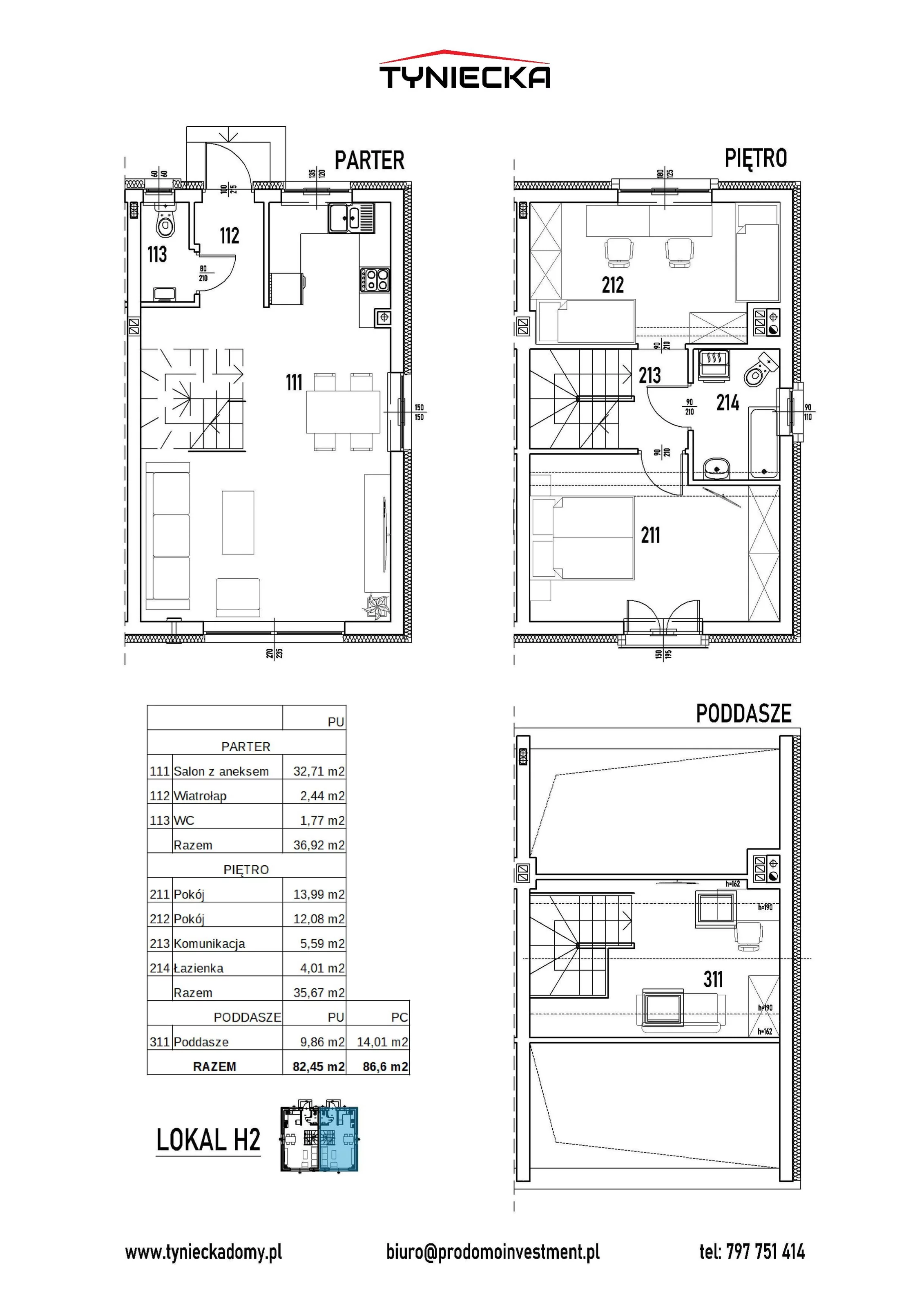 Dom 82,45 m², oferta nr H2, Tyniecka, Kraków, Dębniki, Kostrze, ul. Tyniecka 167