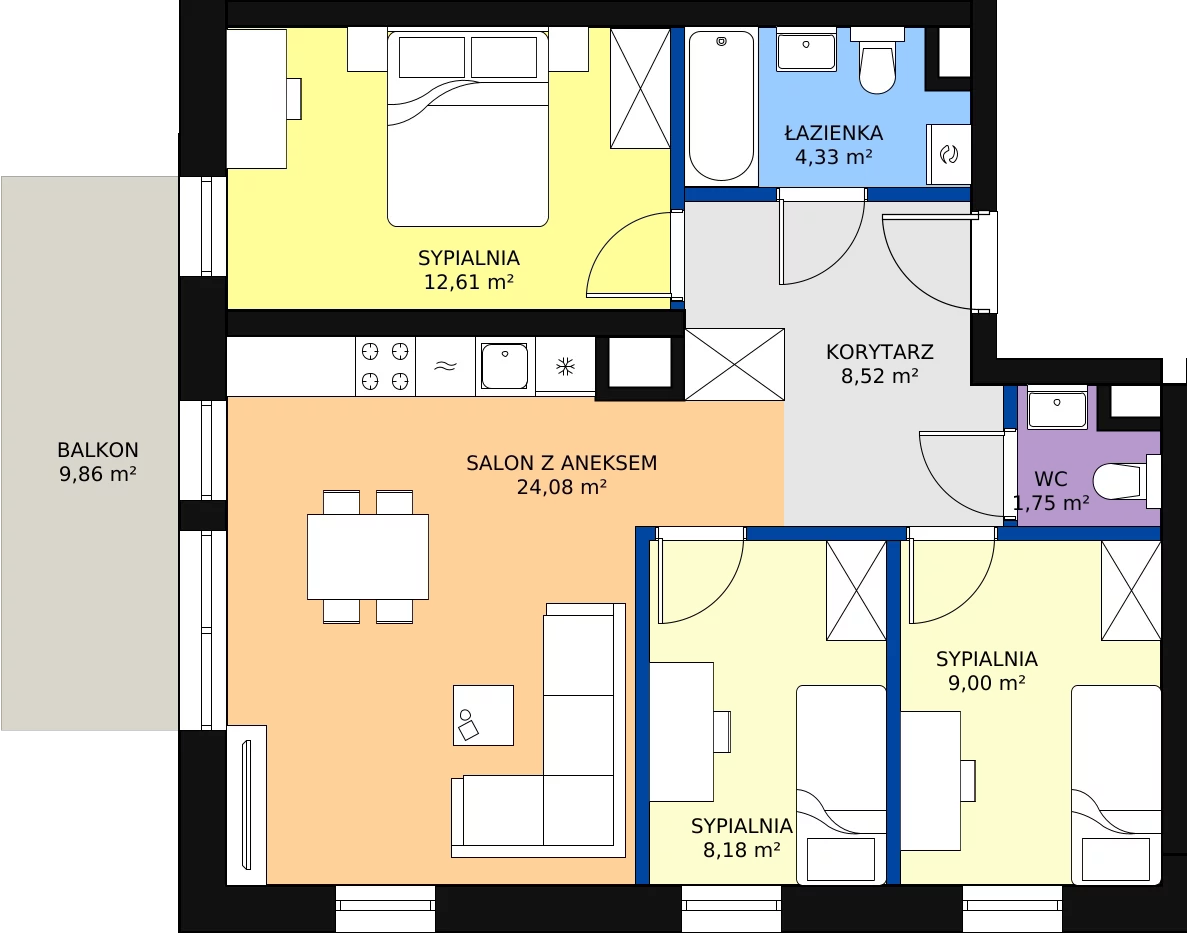 Zalety mieszkania 71.18 m², C1