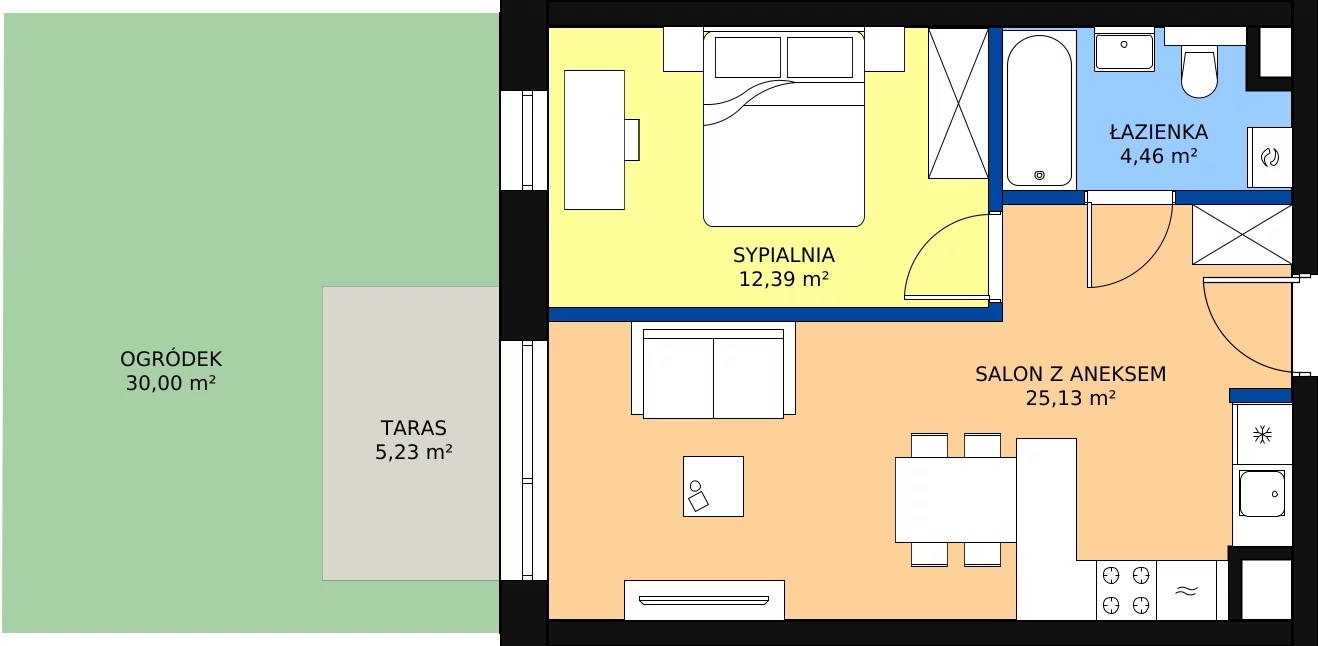 Zalety mieszkania 43.48 m², C2