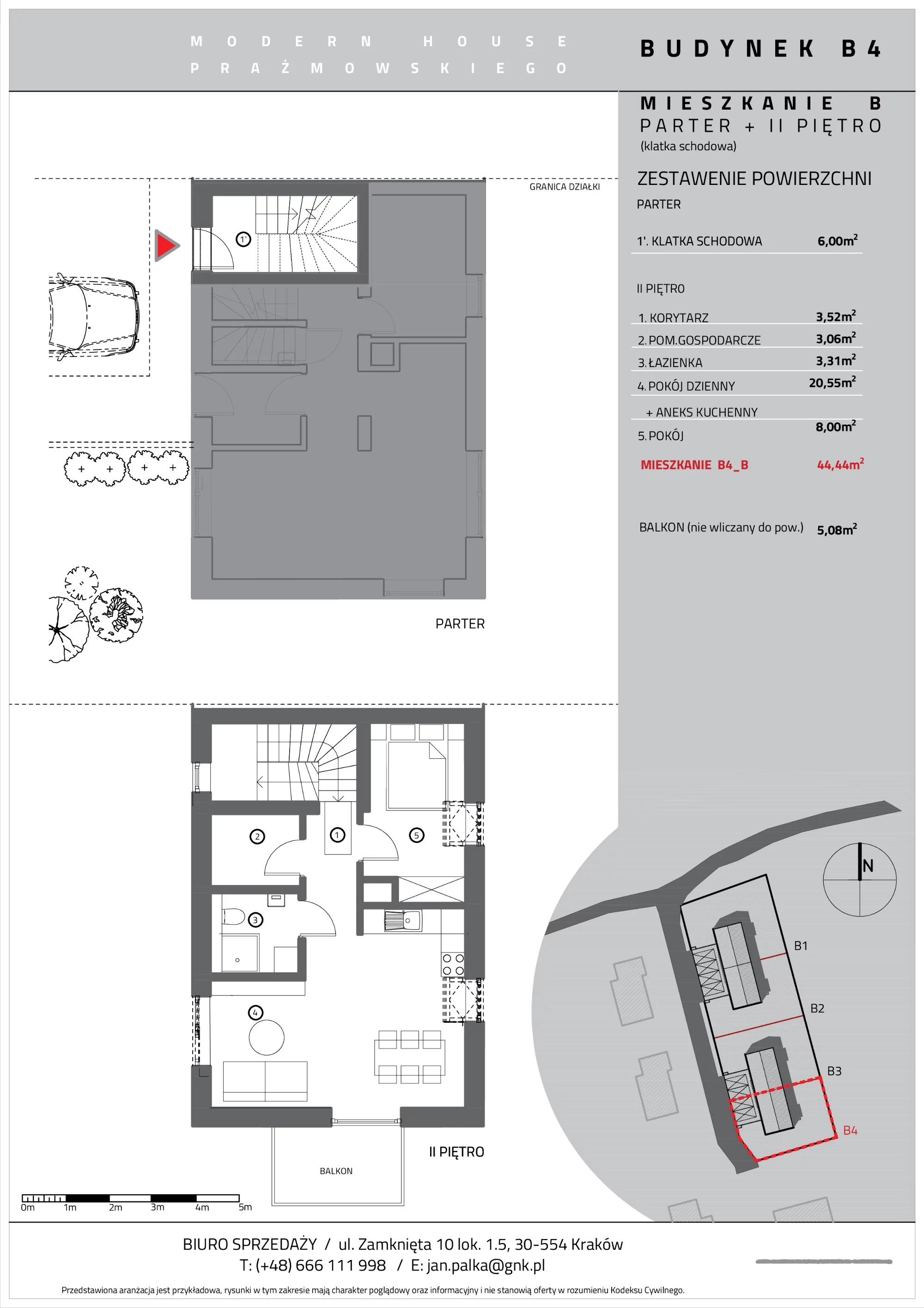Mieszkanie 44,44 m², piętro 2, oferta nr B4/B, Modern House Prażmowskiego, Kraków, Dębniki, Sidzina, ul. Prażmowskiego