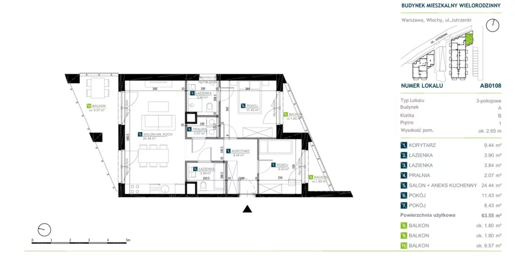 Mieszkanie trzypokojowe 63,55 m², Warszawa, Włochy, Jutrzenki, Sprzedaż