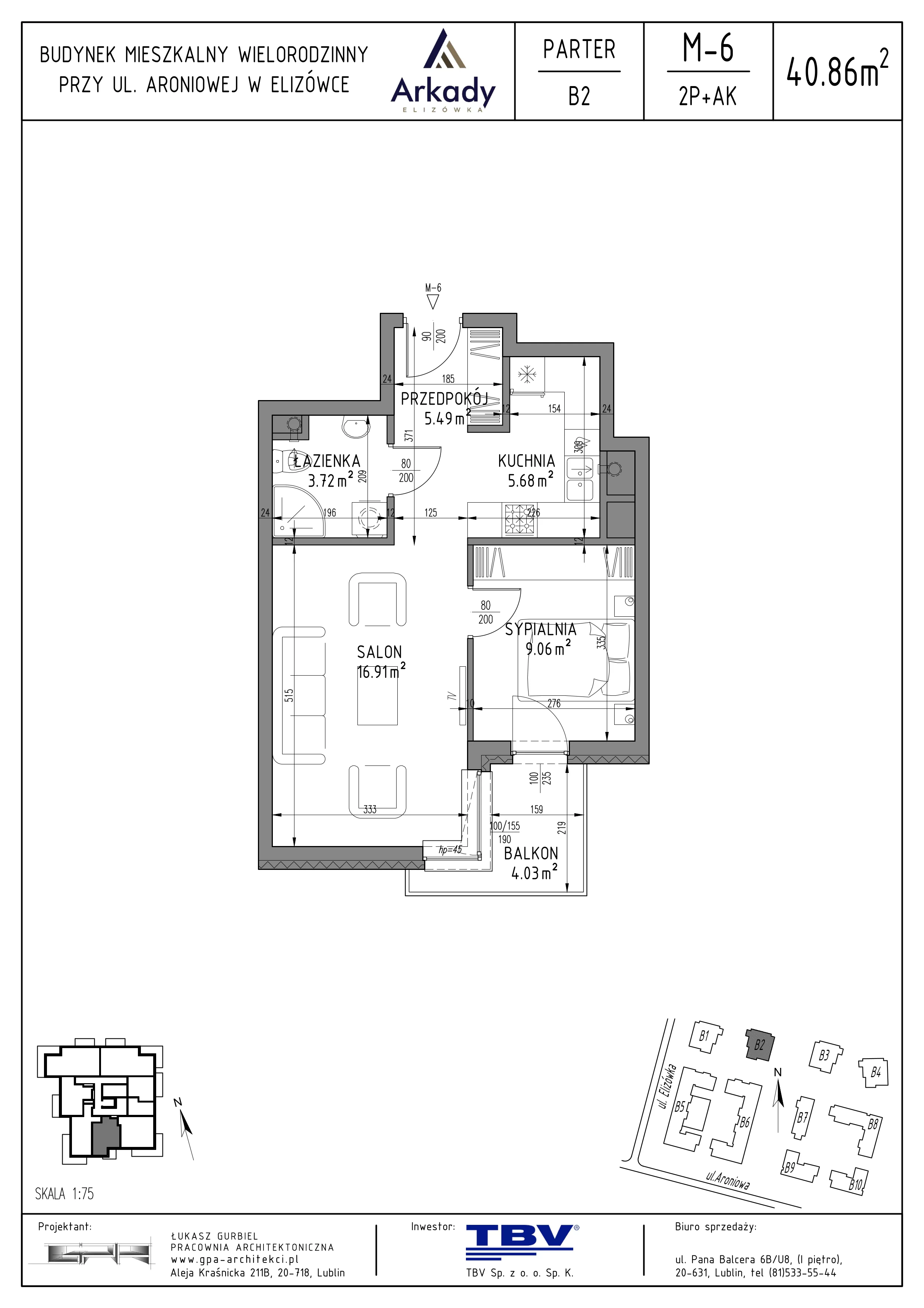 2 pokoje, mieszkanie 40,86 m², parter, oferta nr B2-LM06, Osiedle Arkady, Elizówka, ul. Elizówka 46
