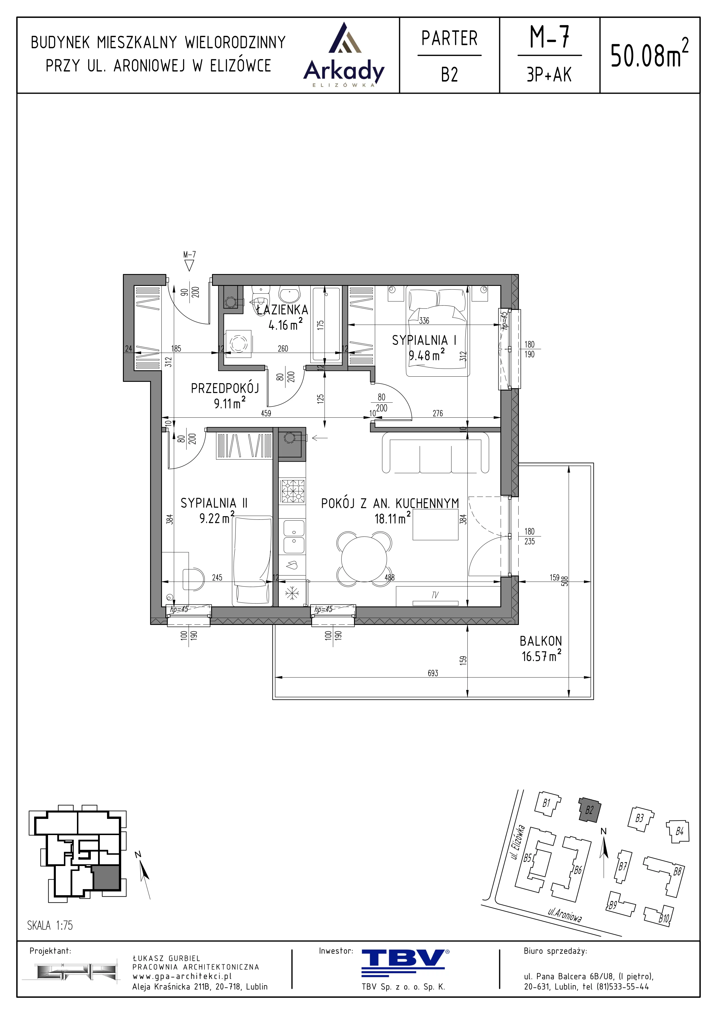 3 pokoje, mieszkanie 50,08 m², parter, oferta nr B2-LM07, Osiedle Arkady, Elizówka, ul. Elizówka 46