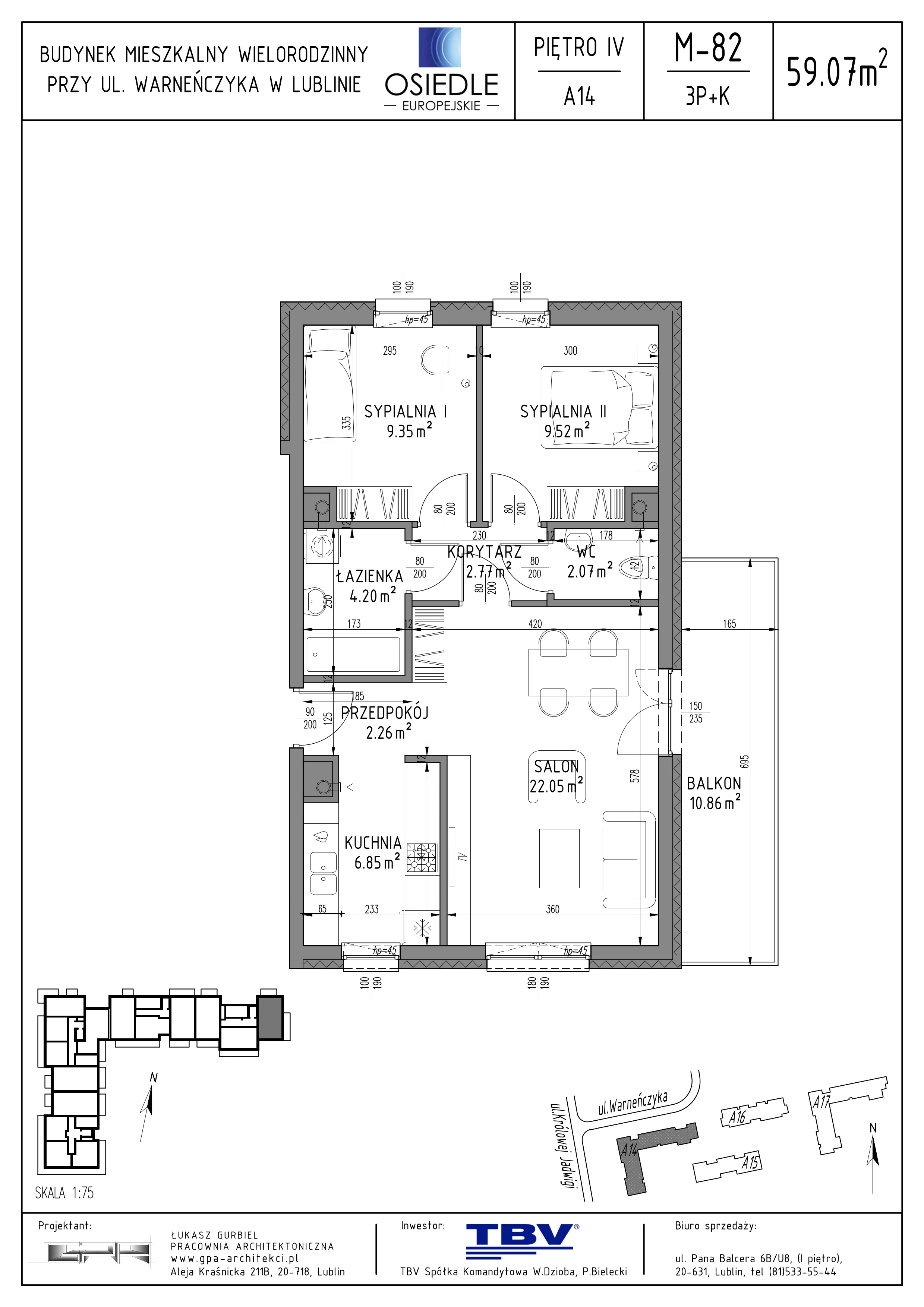 3 pokoje, mieszkanie 59,07 m², piętro 4, oferta nr A14-LM-82, Osiedle Europejskie - Etap Kopenhaga, Lublin, Felin, ul. Zygmunta Starego