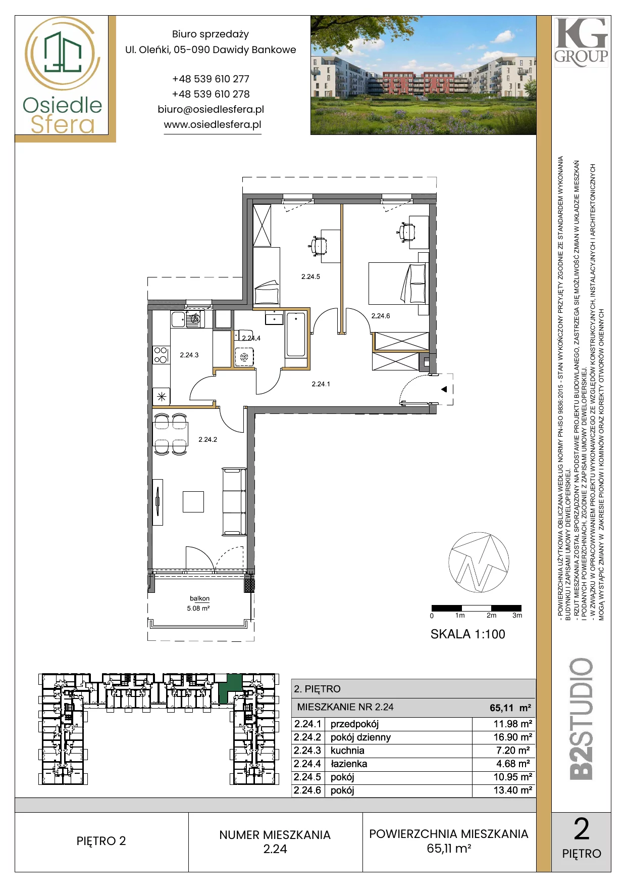 Mieszkanie 65,11 m², piętro 2, oferta nr 24, Osiedle Sfera, Dawidy Bankowe, ul. Oleńki