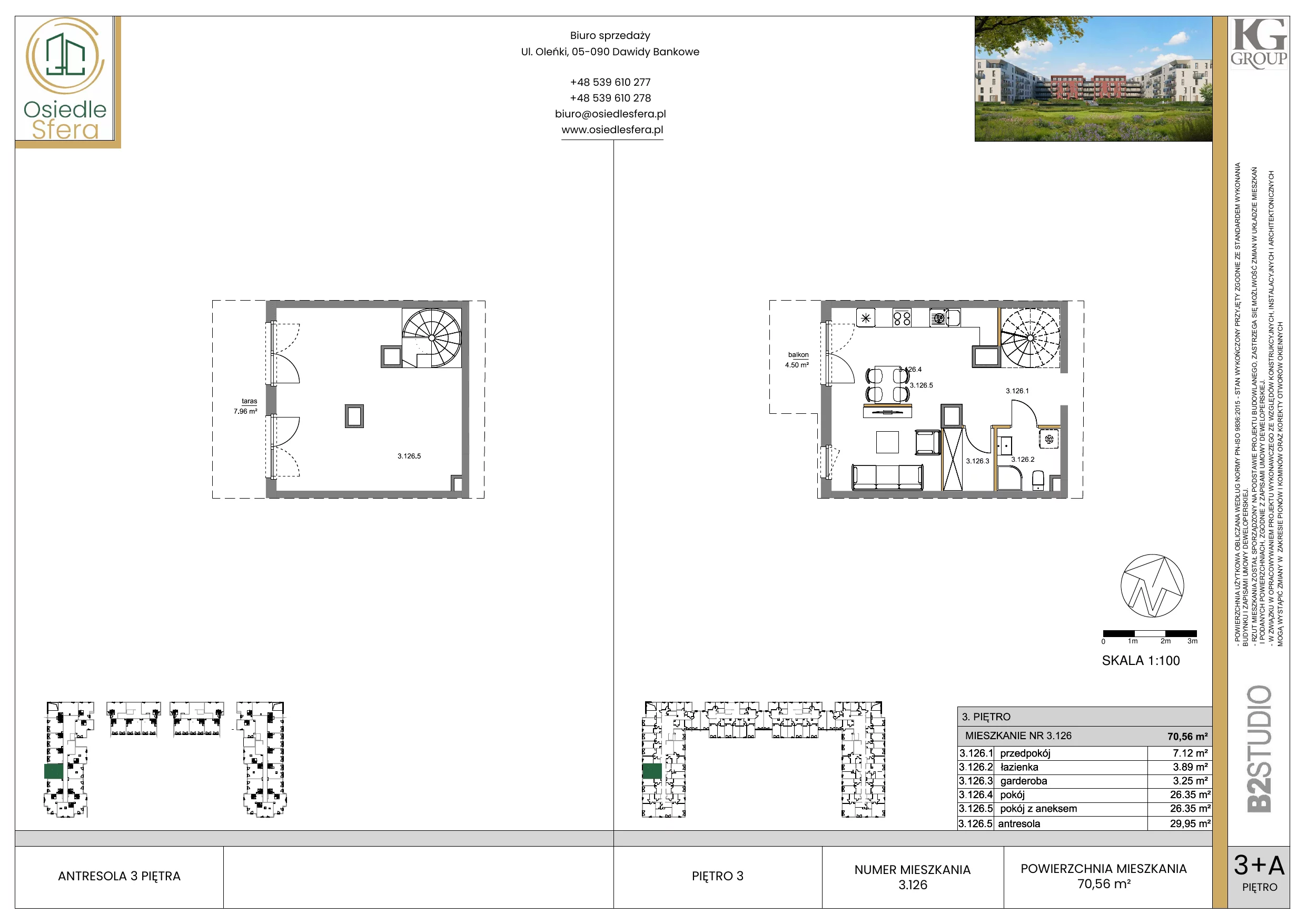 Mieszkanie 70,70 m², piętro 3, oferta nr 126, Osiedle Sfera, Dawidy Bankowe, ul. Oleńki