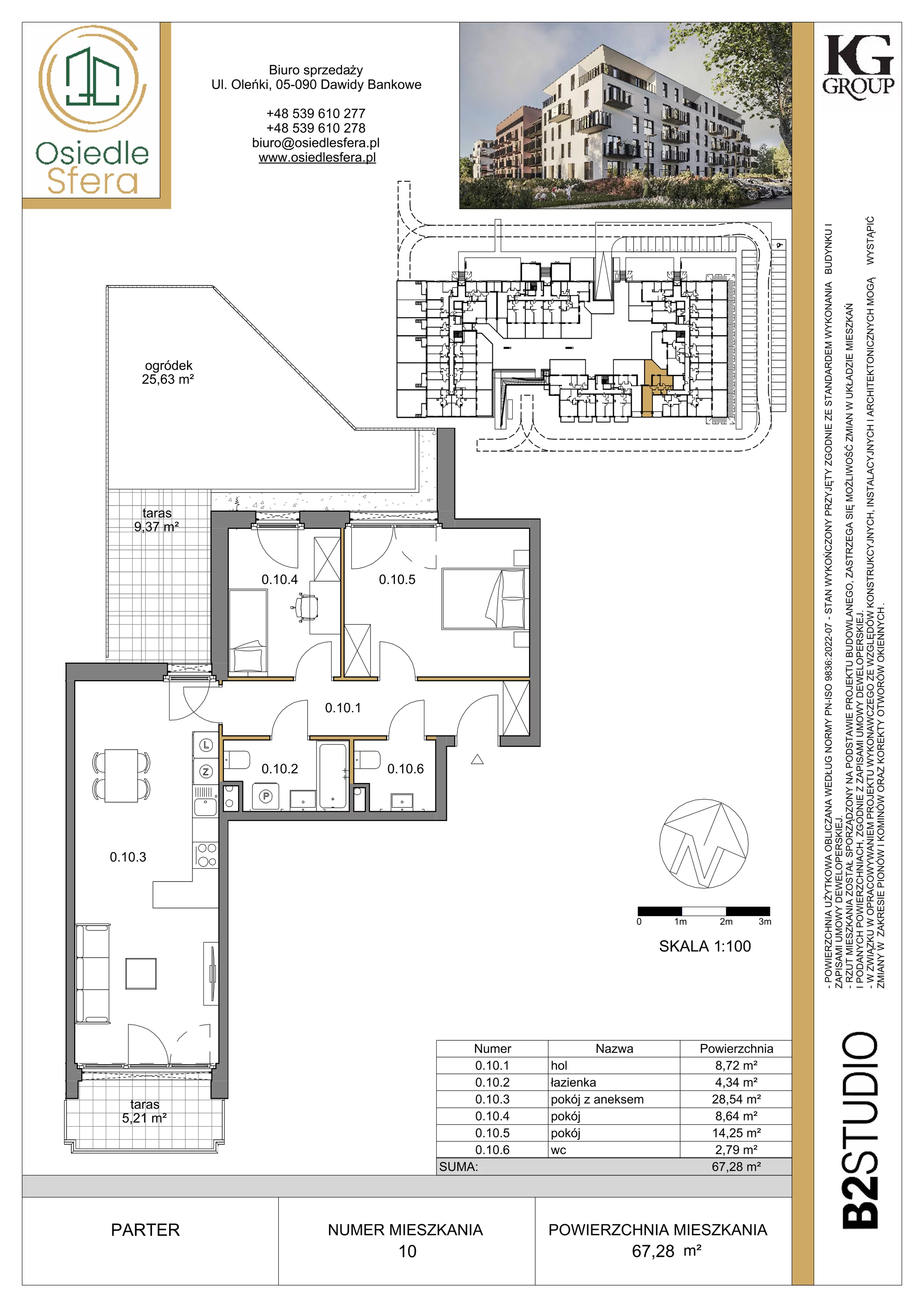 3 pokoje, mieszkanie 67,28 m², parter, oferta nr 10, Osiedle Sfera - Etap II, Dawidy Bankowe, ul. Oleńki 14