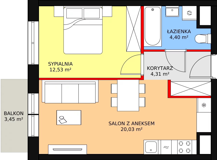 Mieszkanie 41,50 m², piętro 3, oferta nr B/49, Dworzysko Park, Rzeszów, Przybyszówka, ul. Technologiczna