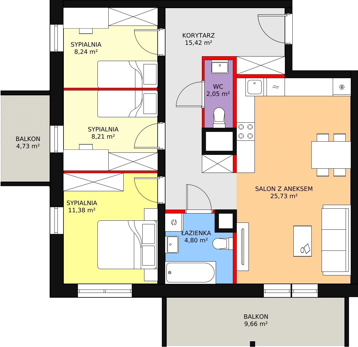 Mieszkanie 76,08 m², piętro 1, oferta nr B/120, Dworzysko Park, Rzeszów, Przybyszówka, ul. Technologiczna