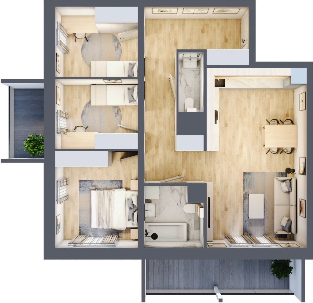 4 pokoje, mieszkanie 76,08 m², piętro 1, oferta nr B/120, Dworzysko Park, Rzeszów, Przybyszówka, ul. Technologiczna