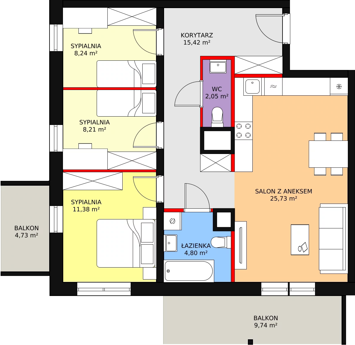 Mieszkanie 75,88 m², piętro 2, oferta nr B/128, Dworzysko Park, Rzeszów, Przybyszówka, ul. Technologiczna