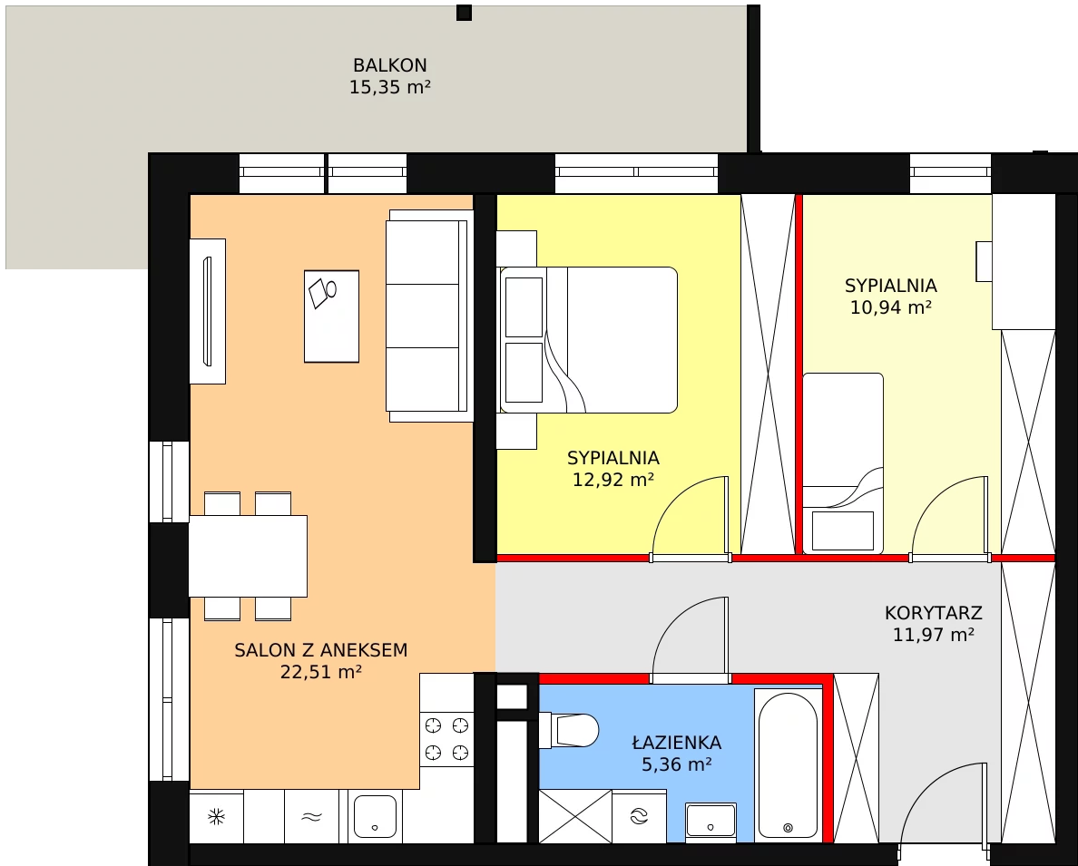 Mieszkanie 63,82 m², piętro 2, oferta nr B/129, Dworzysko Park, Rzeszów, Przybyszówka, ul. Technologiczna