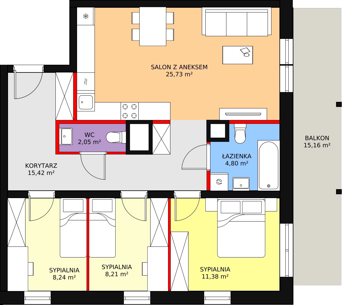 Mieszkanie 75,95 m², piętro 5, oferta nr B/152, Dworzysko Park, Rzeszów, Przybyszówka, ul. Technologiczna