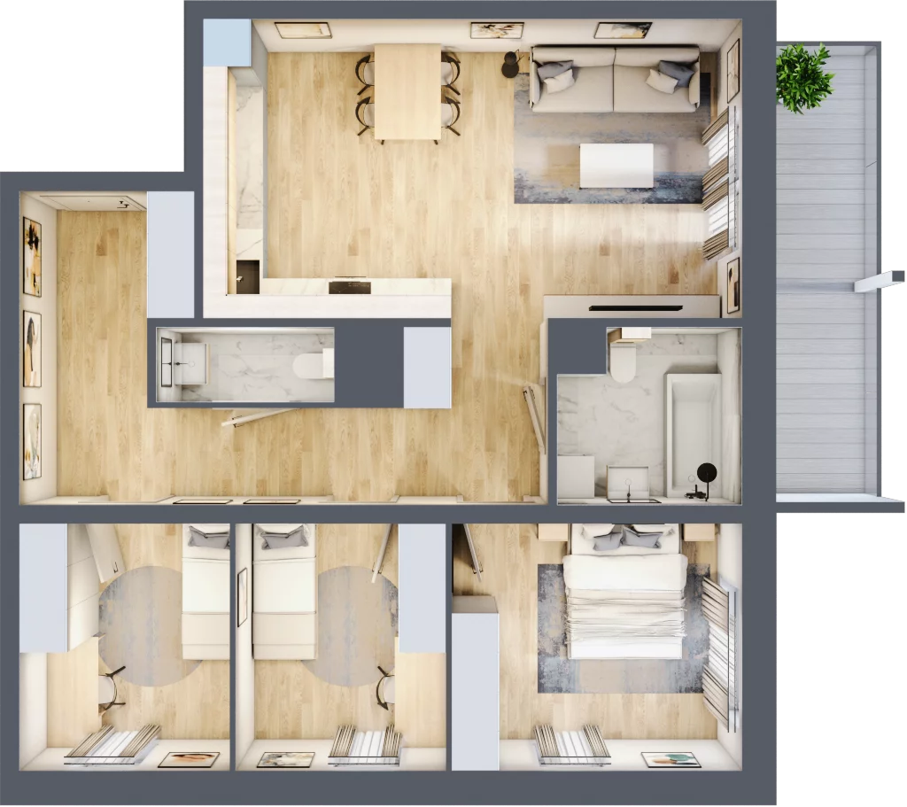 4 pokoje, mieszkanie 76,04 m², piętro 7, oferta nr B/168, Dworzysko Park, Rzeszów, Przybyszówka, ul. Technologiczna