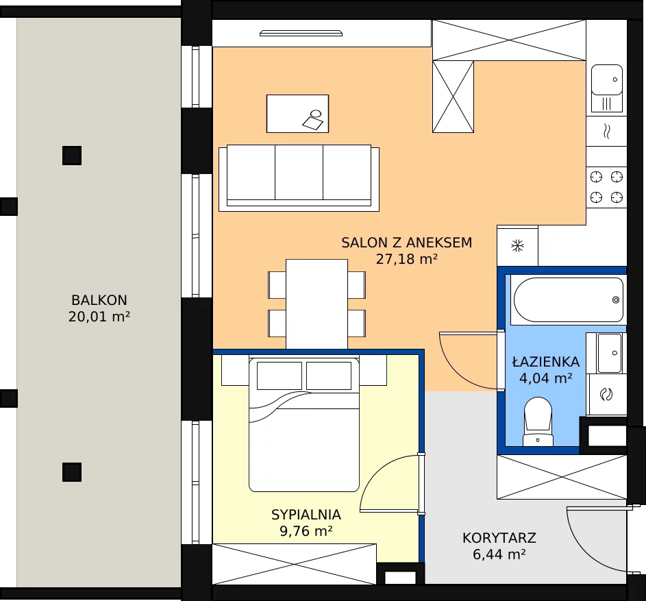 Zalety mieszkania 47.42 m², D/005