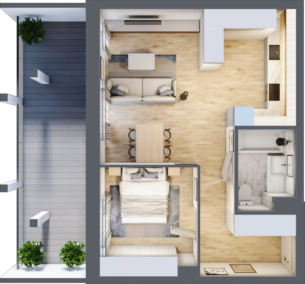 2 pokoje, mieszkanie 47,42 m², parter, oferta nr D/005, Dworzysko Park, Rzeszów, Przybyszówka, ul. Technologiczna