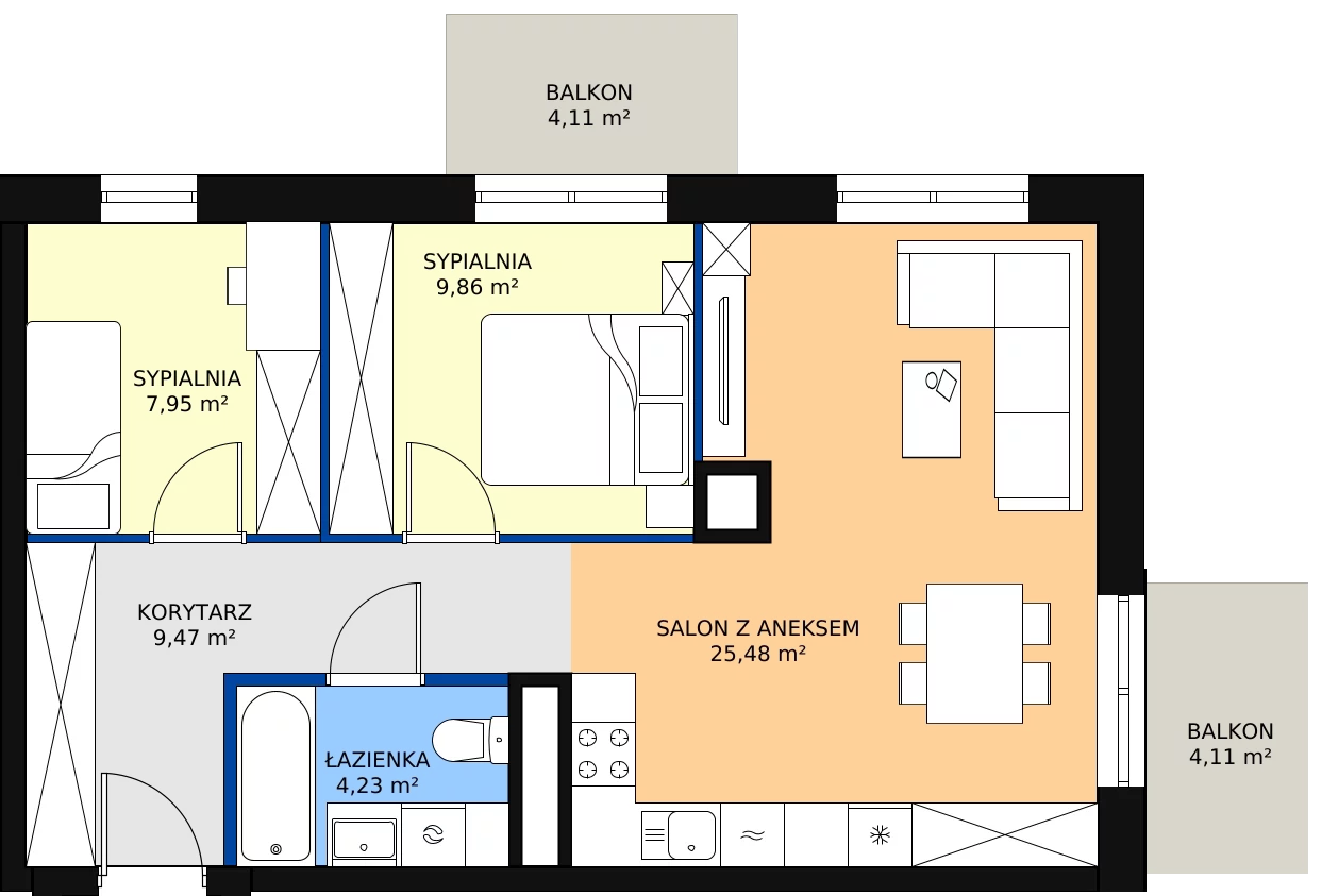 Zalety mieszkania 56.99 m², D/007