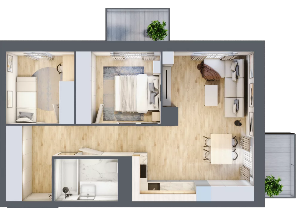 3 pokoje, mieszkanie 56,99 m², piętro 1, oferta nr D/007, Dworzysko Park, Rzeszów, Przybyszówka, ul. Technologiczna