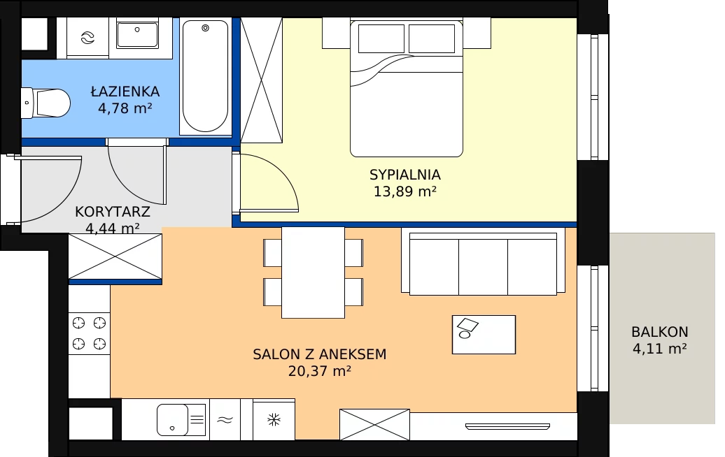Zalety mieszkania 43.48 m², D/008